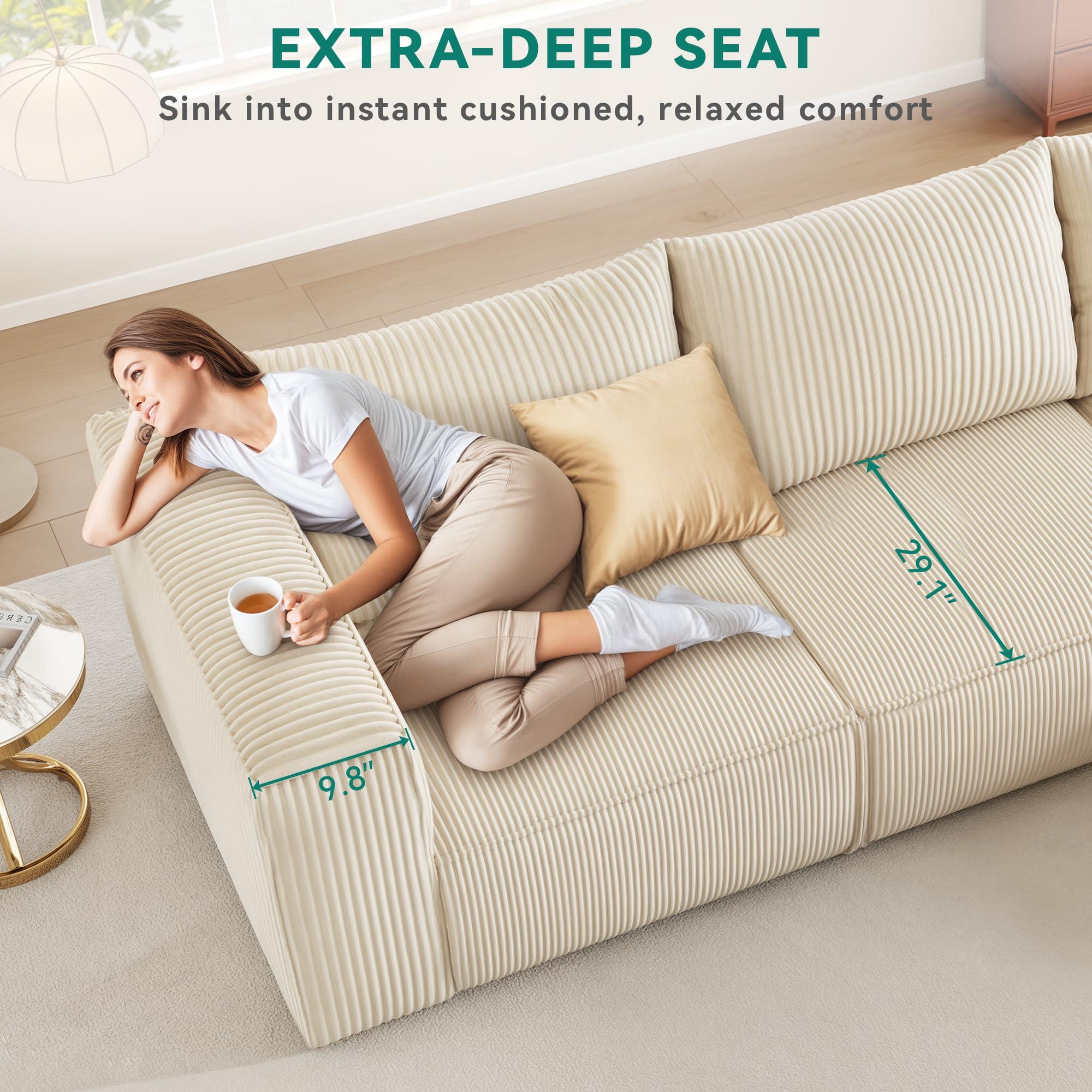 YITAHOME 107 Inch Cloud Sectional Couch with L-Shape Chaise, Modern Modular Sofa with Deep Seat and 3 Pillows, Corduroy Upholstered Couches for Living Room Bedroom, No Assembly Required, Milky White - Image 5