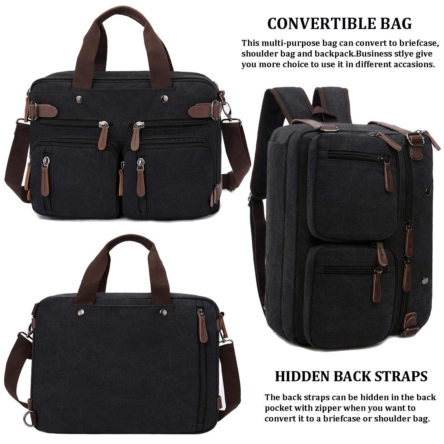 CROCOD 3 in 1 Convertible Laptop Backpack, 17.3 inch Messenger Bag for Men, Multi-Functional Travel Laptop Bag for College Men Women (17.3 Inch, Black) - Image 4