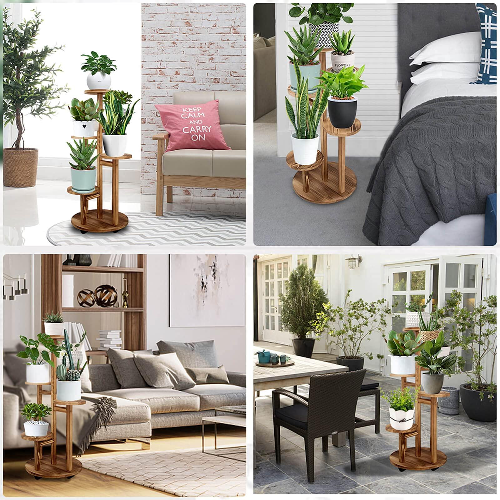 GEEBOBO 5 Tiered Tall Plant Stand for Indoor, Wood Plant Shelf Corner Display Rack, Multi-tier Planter Pot Holder Flower Stand for Living Room Balcony Garden Patio (Walnut) - Image 5