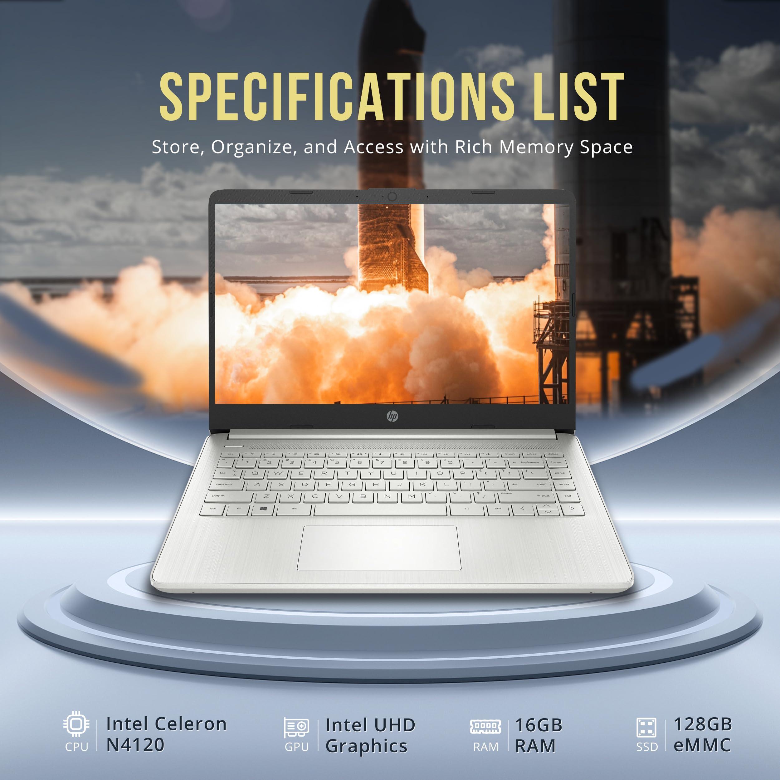 HP Stream 14" HD BrightView Laptop, Intel Celeron N4120, 16GB RAM, 288GB Storage (128GB eMMC + 160GB Docking Station Set), Intel UHD Graphics, 720p Webcam, Wi-Fi, 1 Year Office 365, Win 11 S, Silver - Image 3