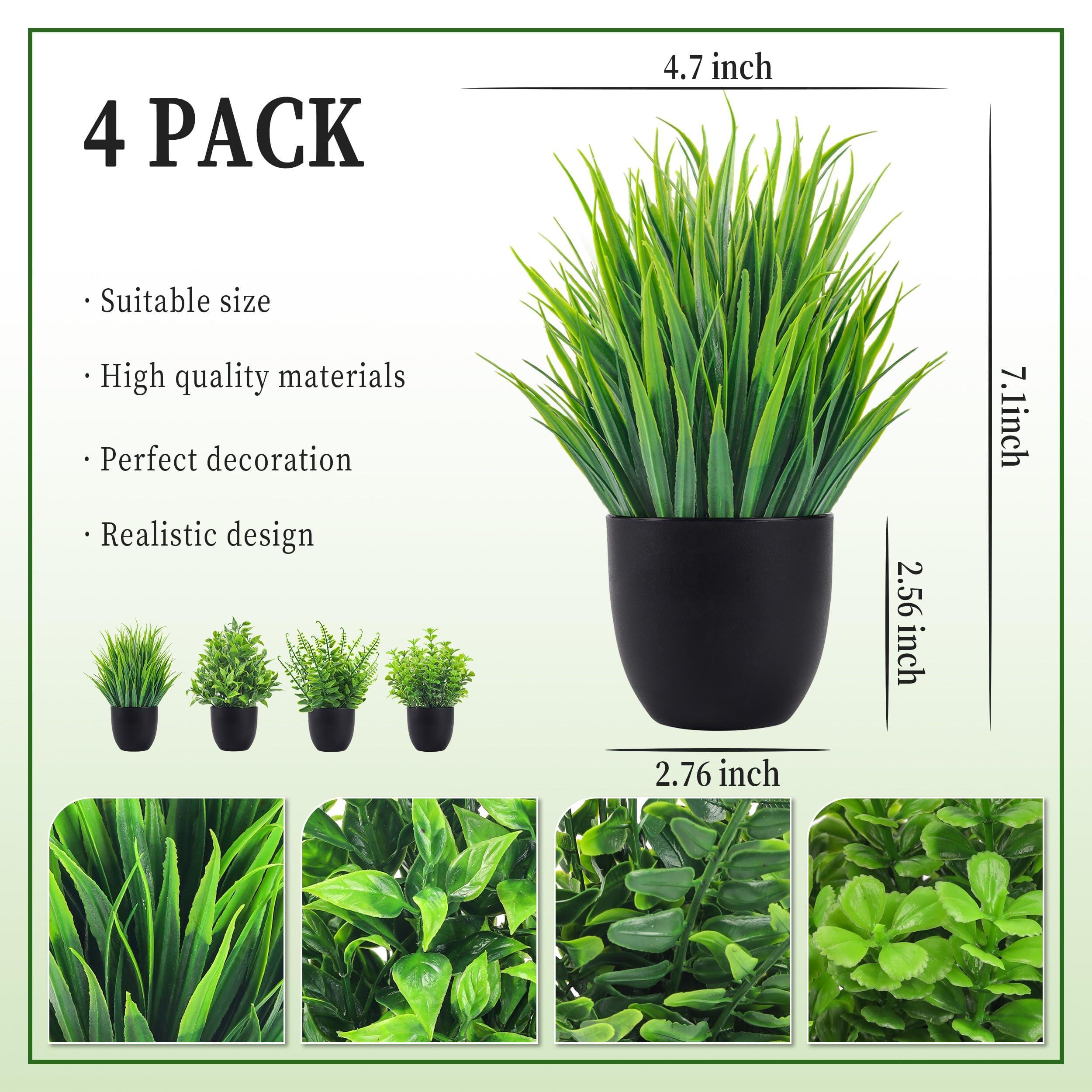 Der Rose Fake Plants 4 Packs Artificial Plants Small Faux Plants Black Bathroom Accessories for Bathroom Home Office Desk Decor Indoor - Image 3