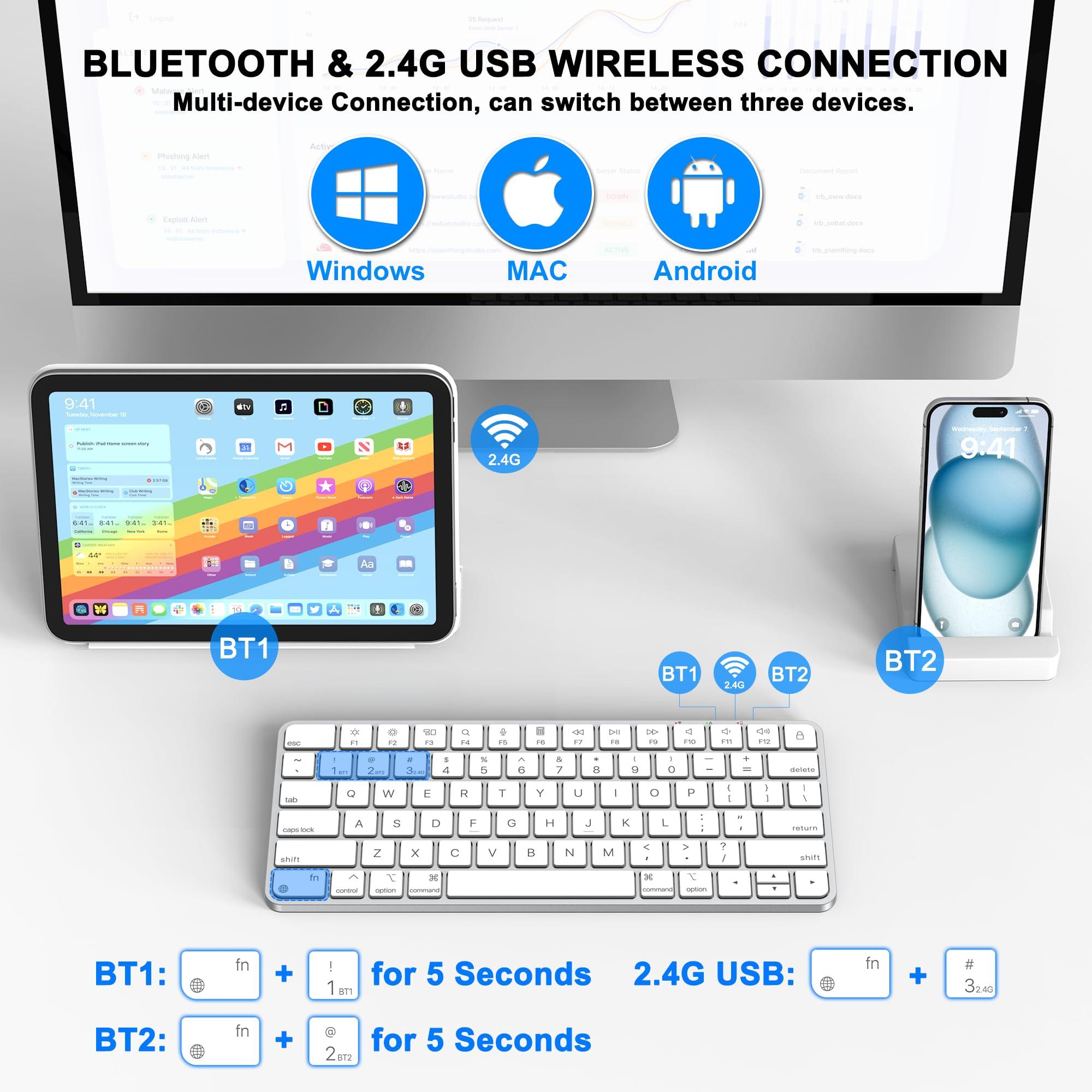 ULSOU Wireless Keyboard for Mac, Bluetooth/2.4G USB Dual-Channel Connection, Multi Device, Rechargeable Bluetooth Keyboard Compatible with Mac, iPad, iPhone - Image 2