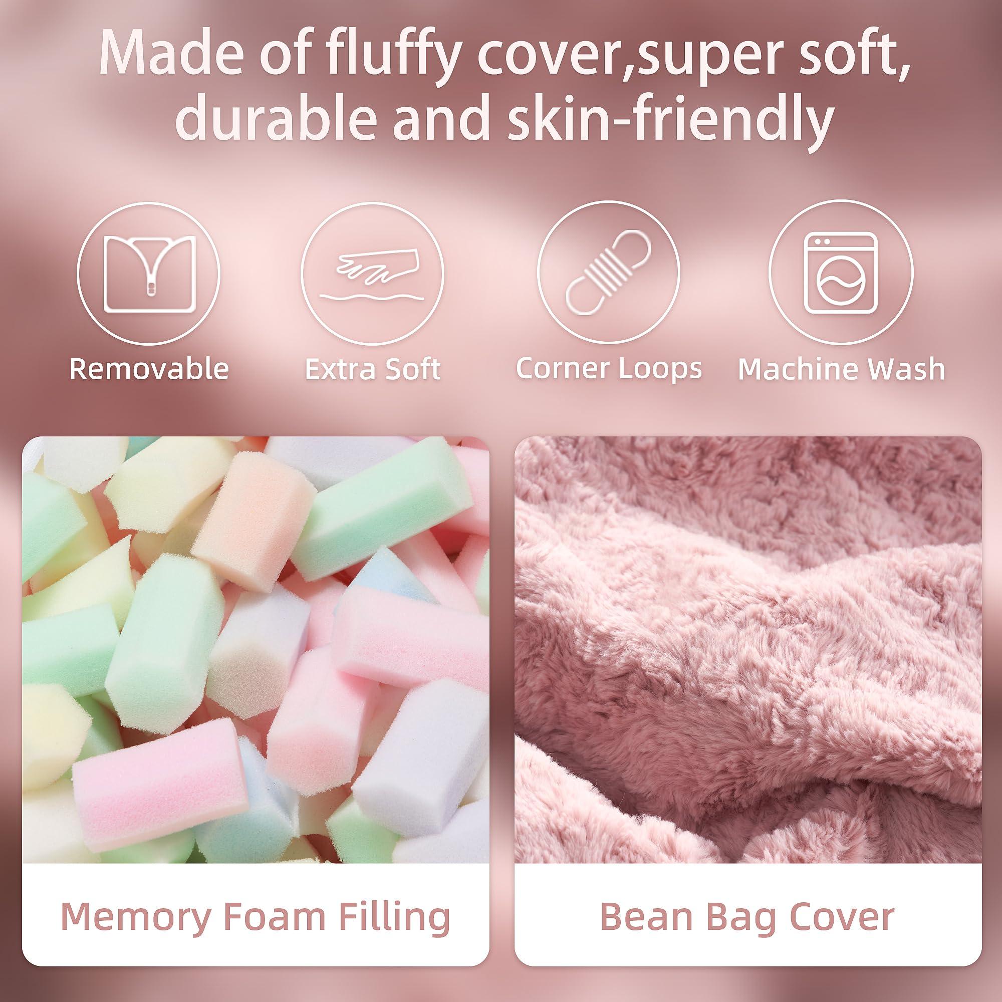 HABUTWAY 4 in 1 Bean Bag Chair, Giant Memory Foam Filling Bean Bag Sofa, Adult Bean Bag Chair, Machine Washable Faux Fur Cover, Bean Bag for Adult (Pink) - Image 7