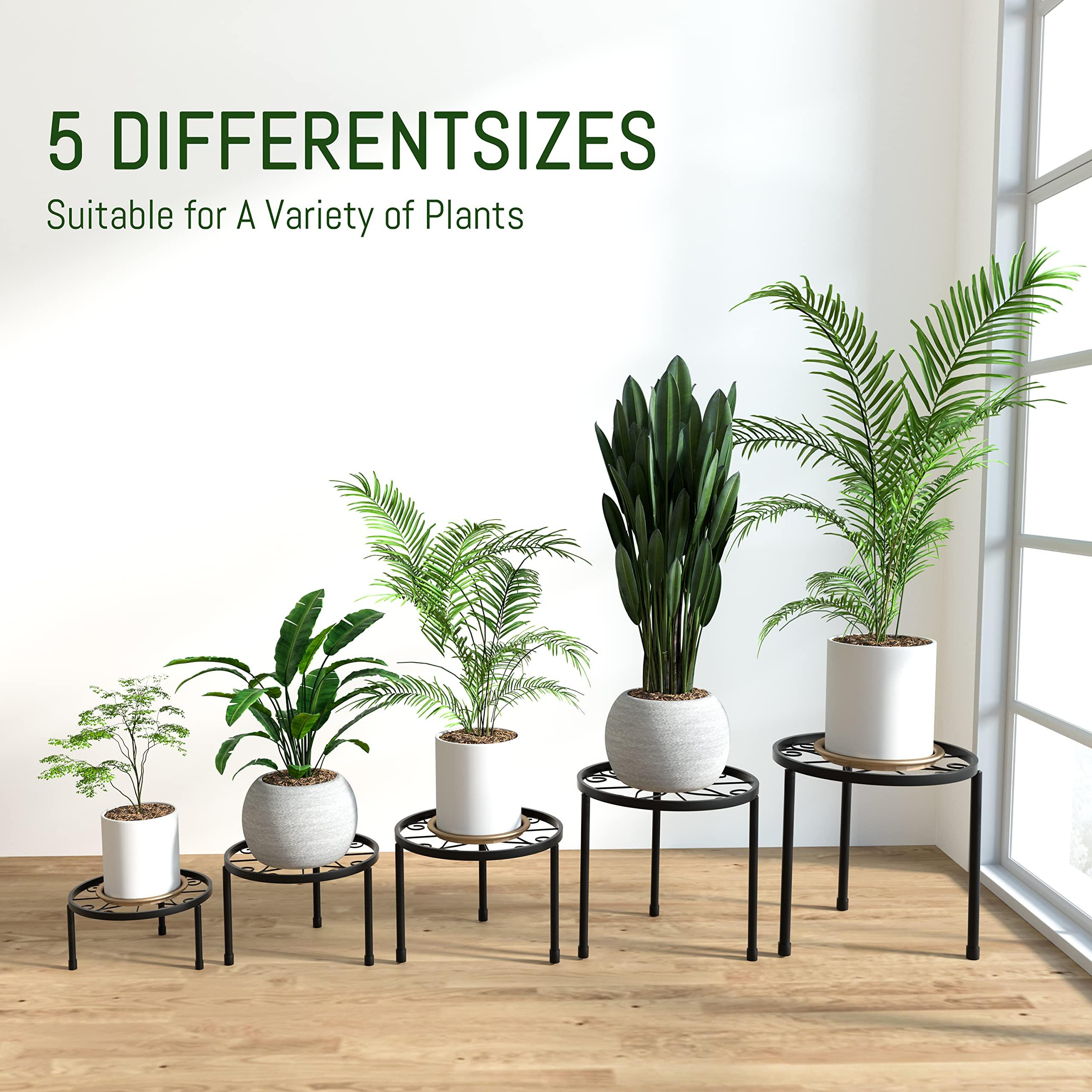 Linpla 5-Pack Decent Metal Plant Stands, Heavy Duty Flower Pot Stands for Multiple Plant, Anti-Rust Iron Plant Pot Shelf, Decoration Racks for Home Indoor and Outdoor (5 Pack Black) - Image 3