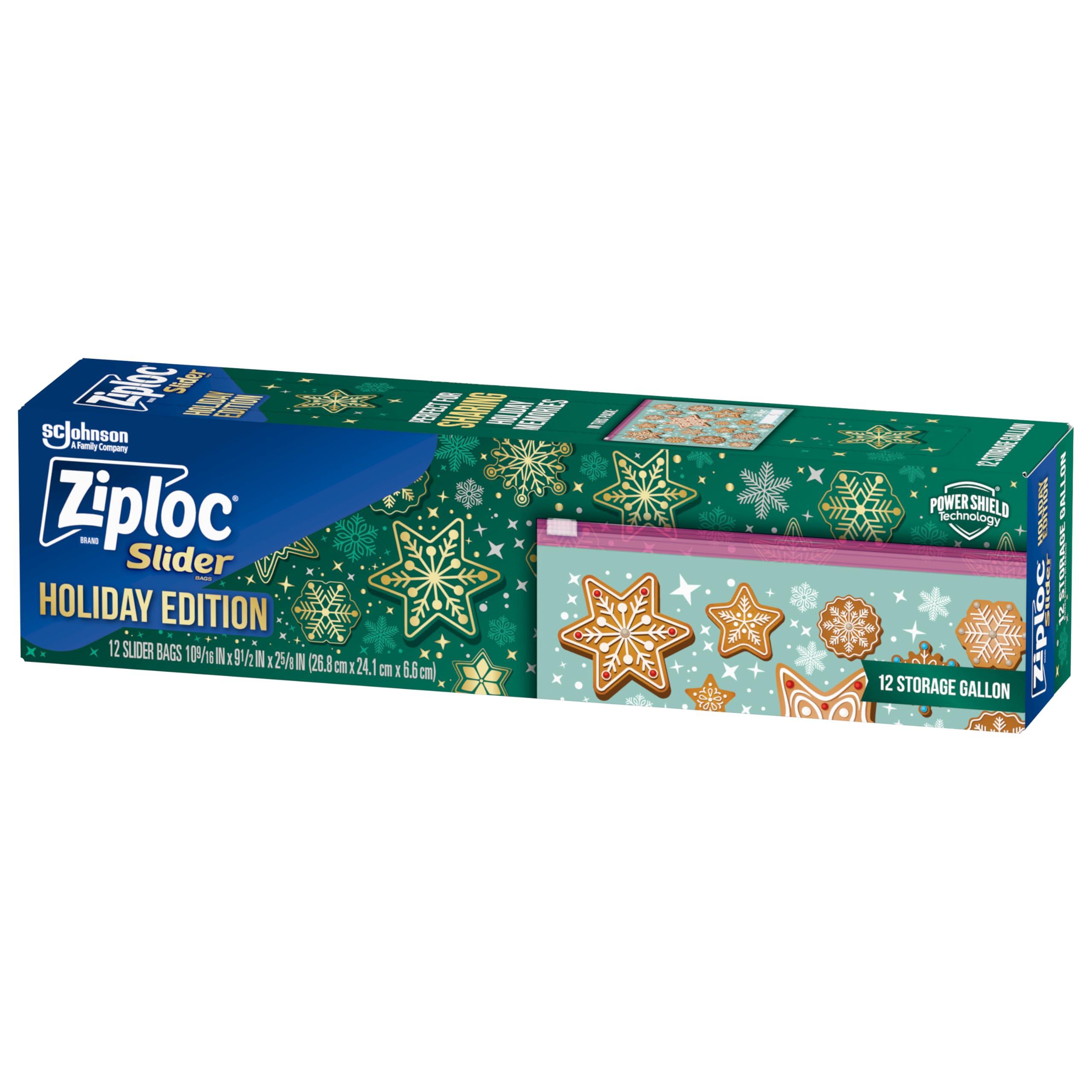 Ziploc Gallon Food Storage Slider Bags, Power Shield Technology For More Durability, 12 Count, Holiday Designs, Packaging May Vary