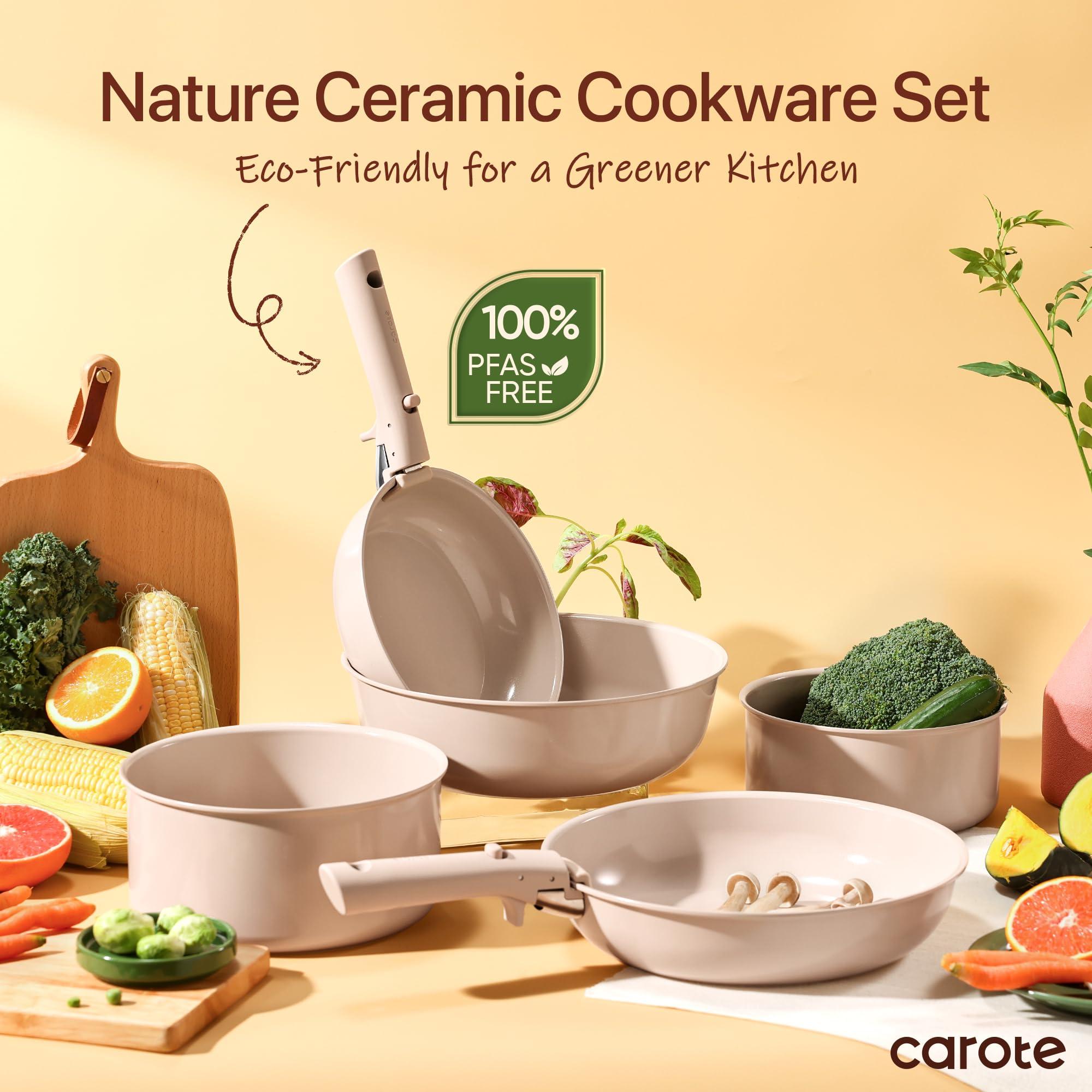 CAROTE Ceramic Cookware Sets, Pots and Pans Set Non Stick Non Toxic, Induction Cookware, Kitchen Cookware Sets, Pots Set for Healthy Coooking 15PCS, Taupe - Image 4