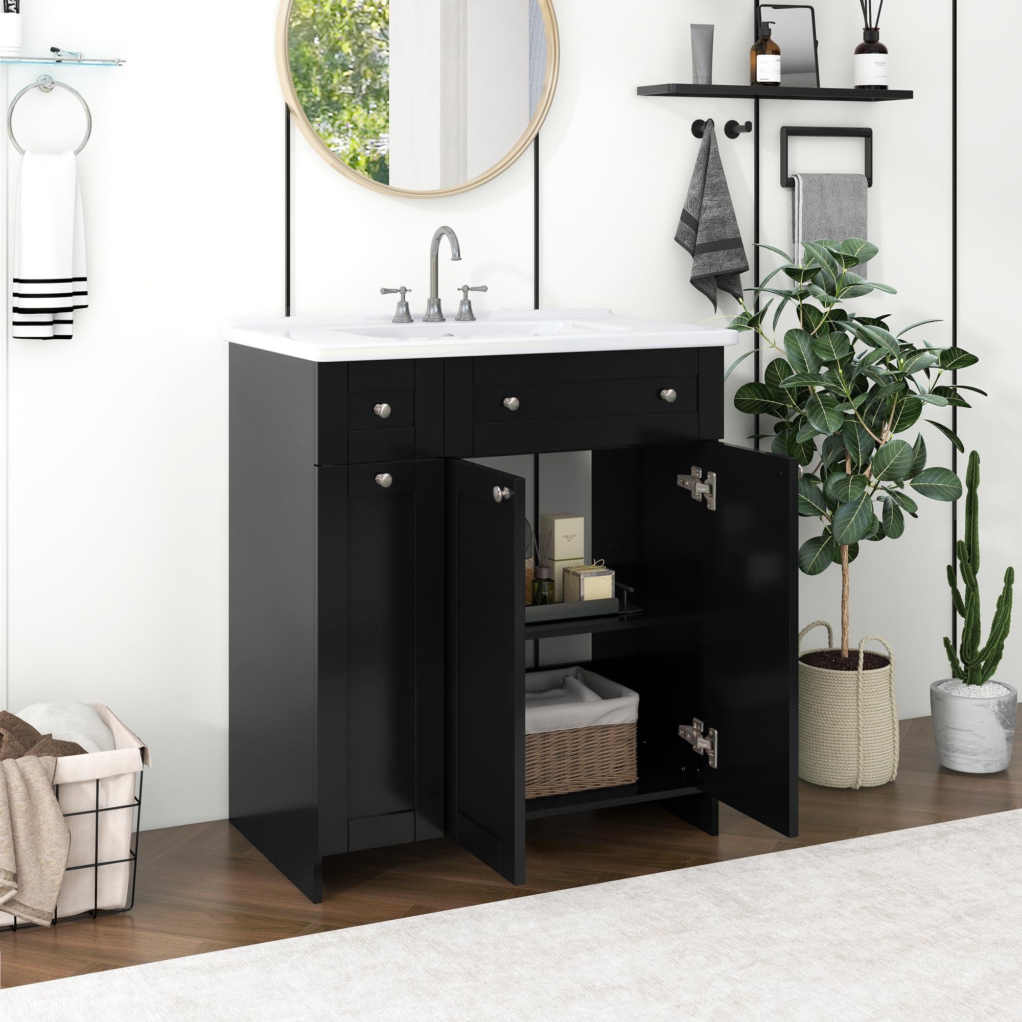 30" Bathroom Vanity with Sink, Modern 30 Inch Vanity with Top for Bathroom, Bathroom Vanity and Sink Combo with Storage Cabinet and Double-Tier Deep Drawer, No Mirro (Black) - Image 3