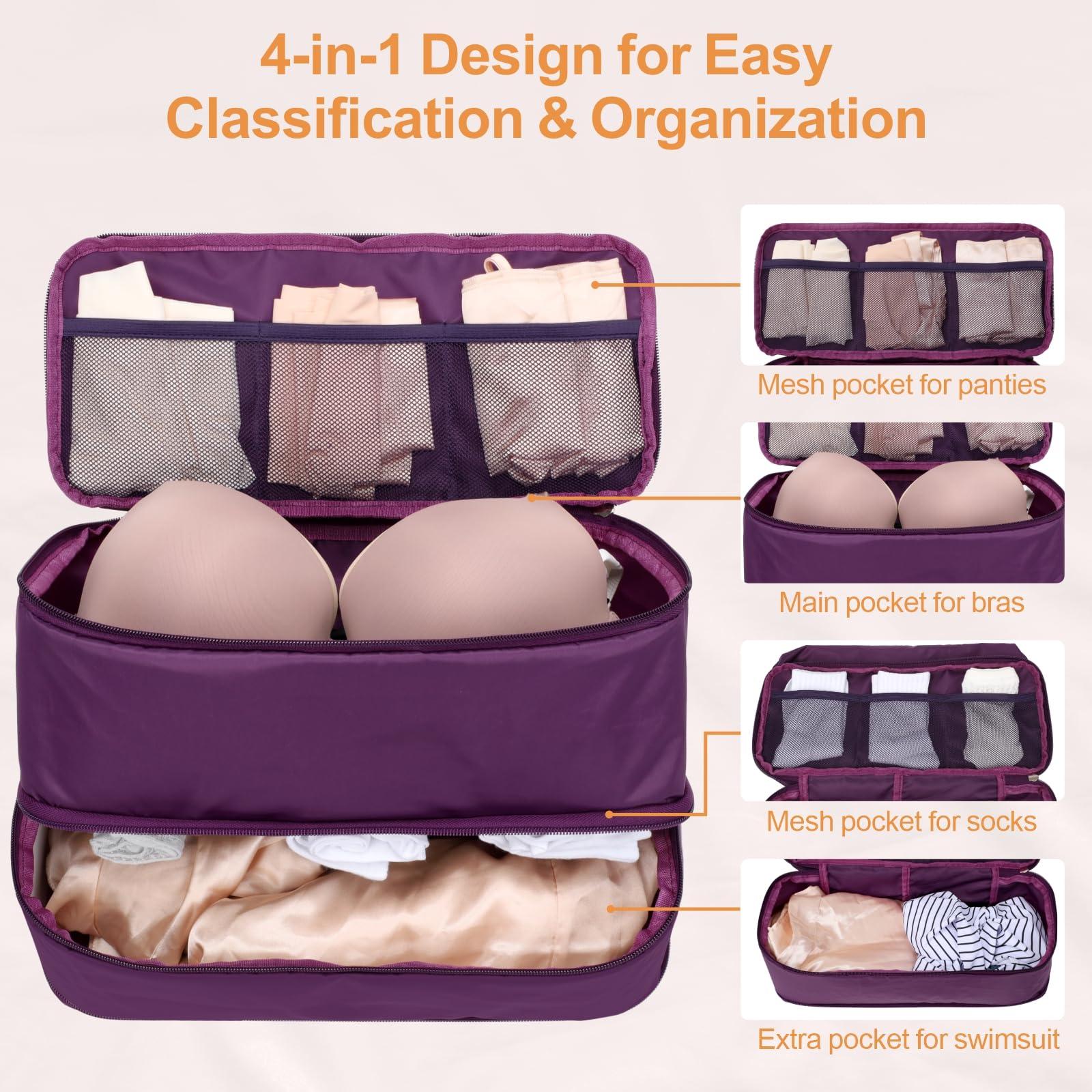 Cambond Travel Underwear Organizer Bag - 4-in-1 Double Layer Lightweight Bra Organizer, Portable Expandable Compression Packing Cubes Travel Packing Organizers, Underwear Storage Bag for Women - Image 3