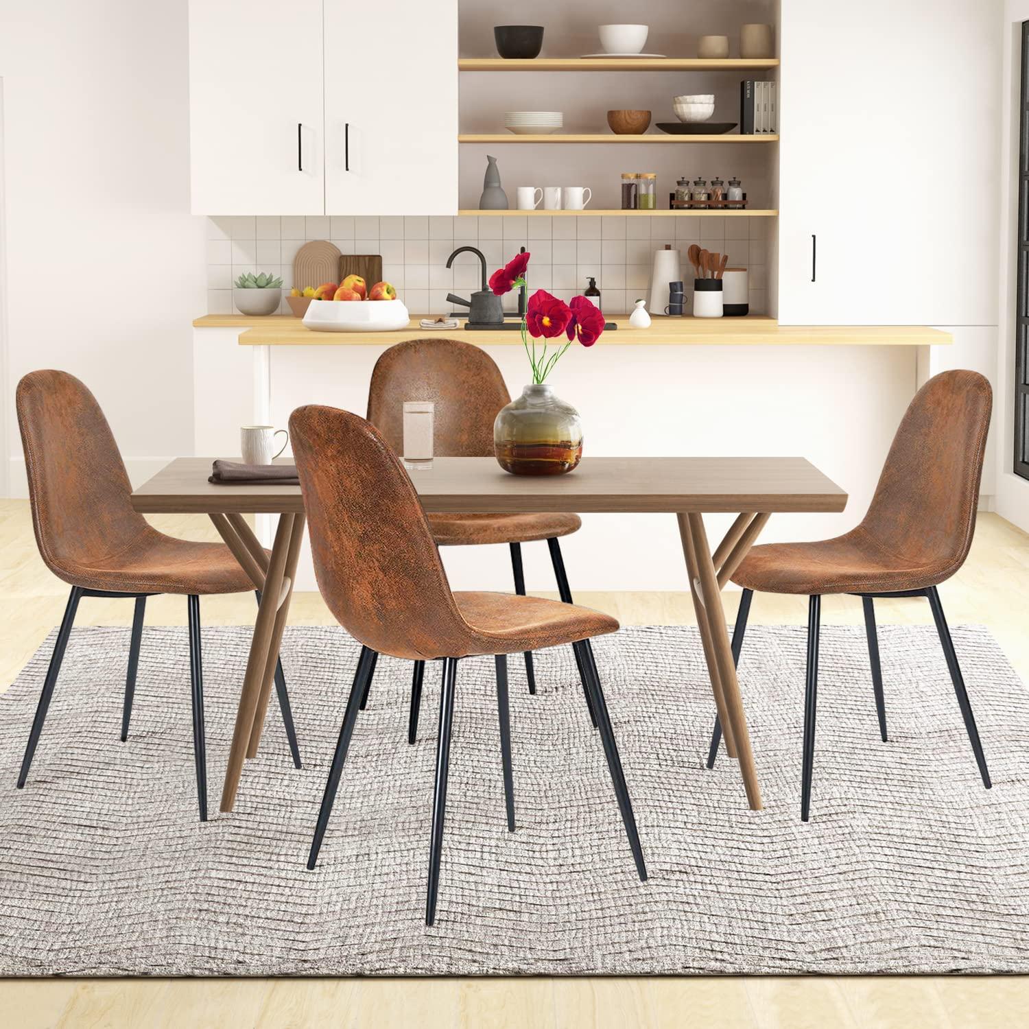 FurnitureR Dining Chairs Set of 4, Fabric Suede Dining Room Side Seating, Kitchen Chairs with Metal Legs for Living Room,Dark Brown - Image 4