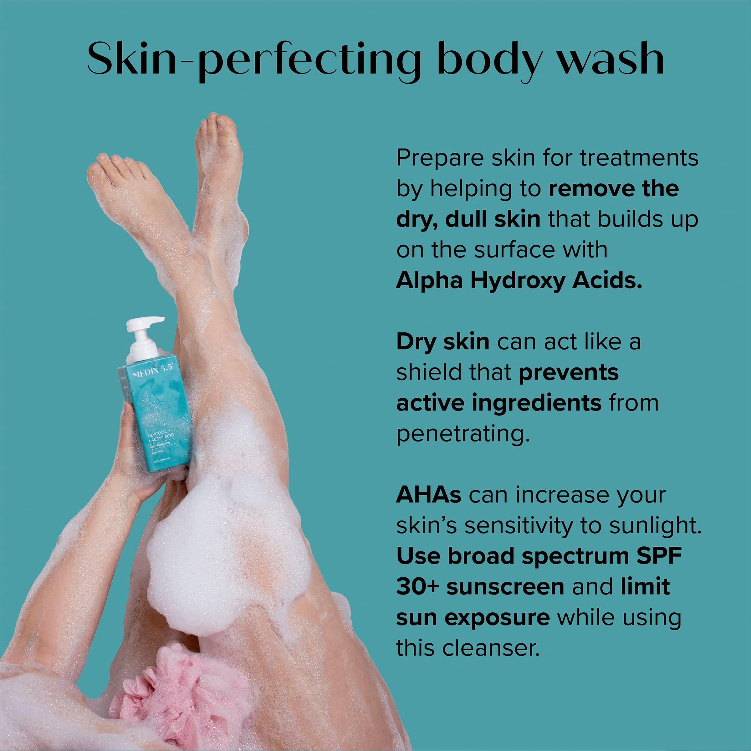 Medix 5.5 Exfoliating AHA Glycolic Acid Face & Body Wash Cleanser + Vitamin C Moisturizing Body Cream Lotion Skin Care 2PC Set | Alpha Hydroxy Acid & Lactic Acid Foaming Face Wash, 2-PC - Image 5