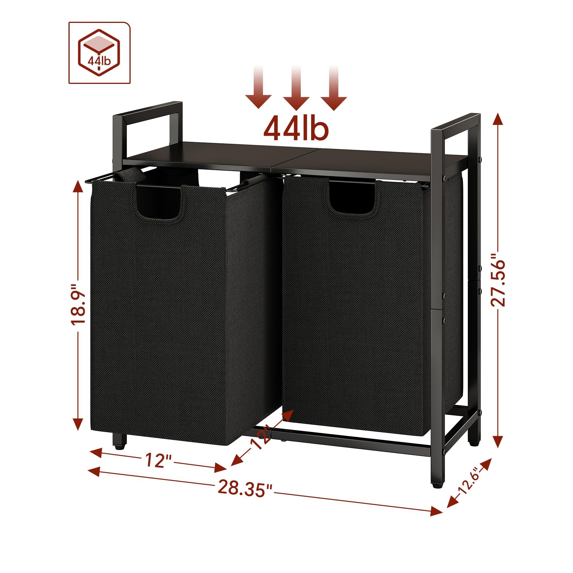 Kitstorack Laundry Basket Organizer, Laundry Hamper with Shelf & 2 Pull-Out Removable Bags, Dirty Clothes Hamper Organizer for Laundry Room Bathroom and Dorm, 2 x 11.8 gallons (44.5L) - Image 2