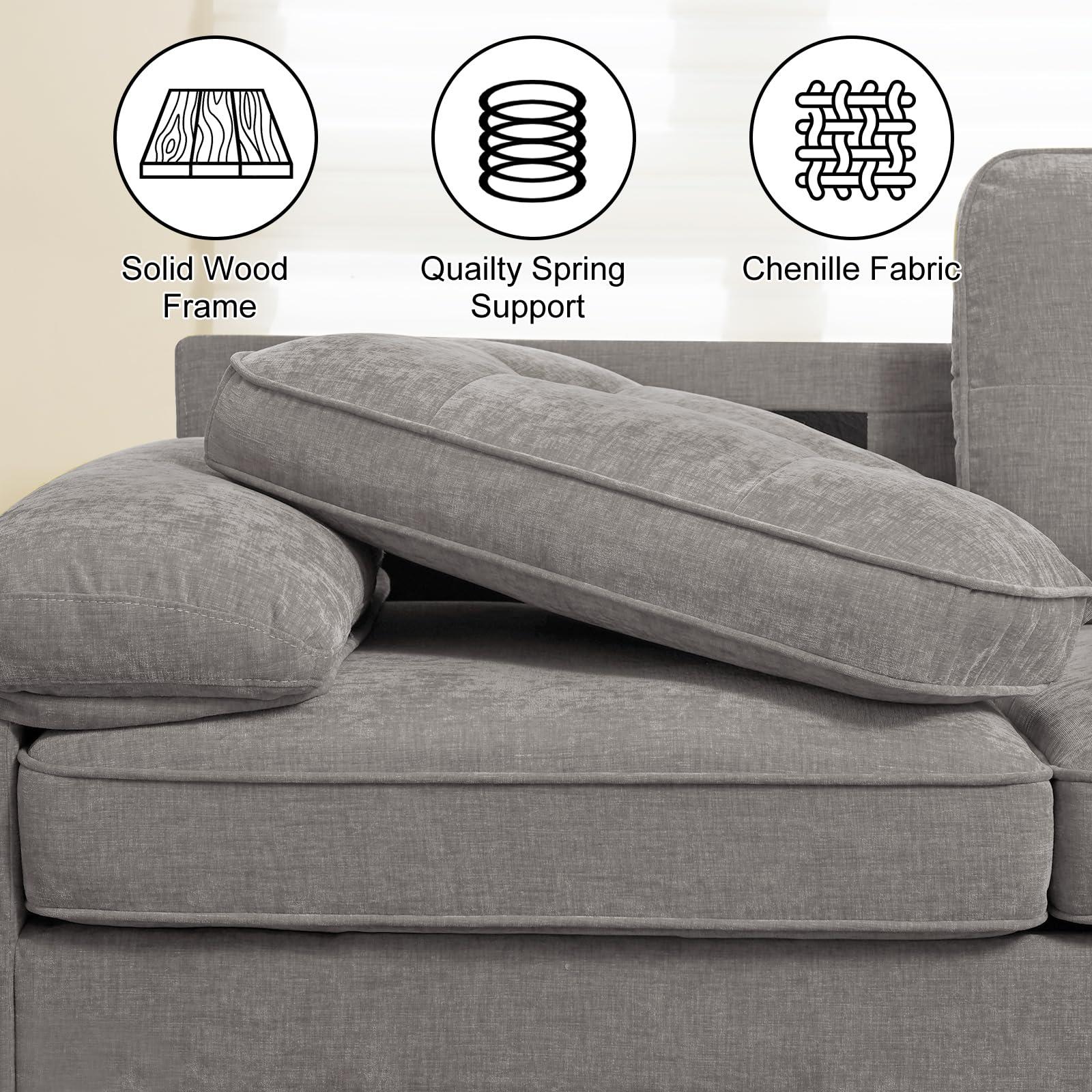 COHOME 83in L-Shaped Couch, Chenille Upholsted Sofa with Reversible Chaise,3-Seat Couch for Living Room, Convertible Sectional with Removable Covers,Grey - Image 5
