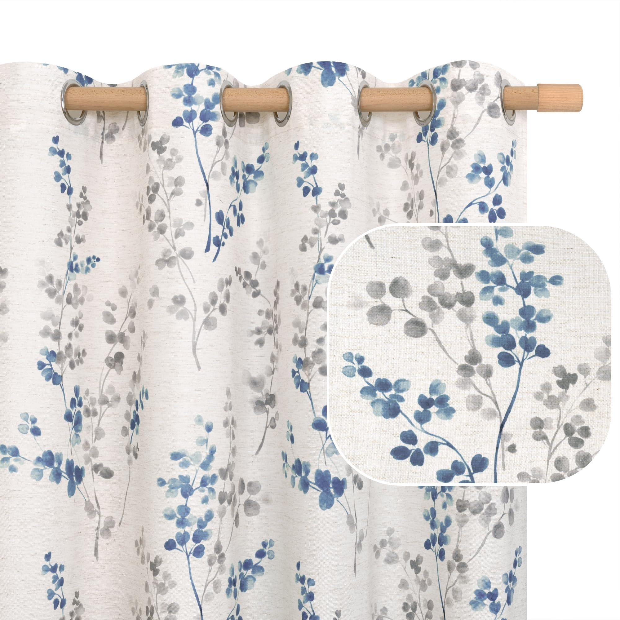 BGment Linen Curtains for Living Room 84 Inch Length 2 Panels Set Floral Leaf Patterns, Light Filtering Privacy Window Curtains for Bedroom Boho Farmhouse Vintage, Each 52 Inch Wide, Navy - Image 9