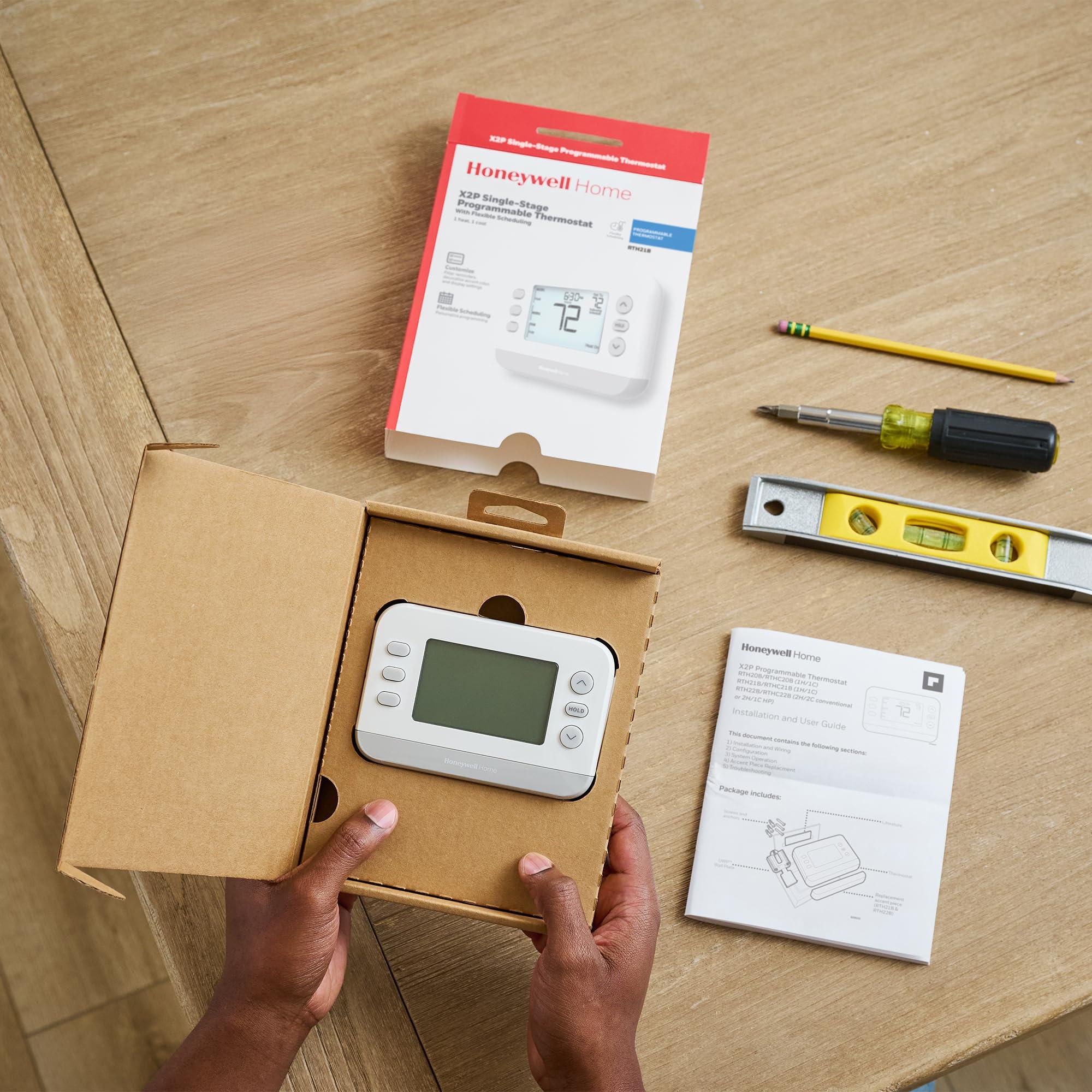 New! Honeywell Home Programmable Thermostat, Single-Stage, 1 Heat/1 Cool Compatibility, Flexible Schedule, X2P, White, RTH21B - Image 2