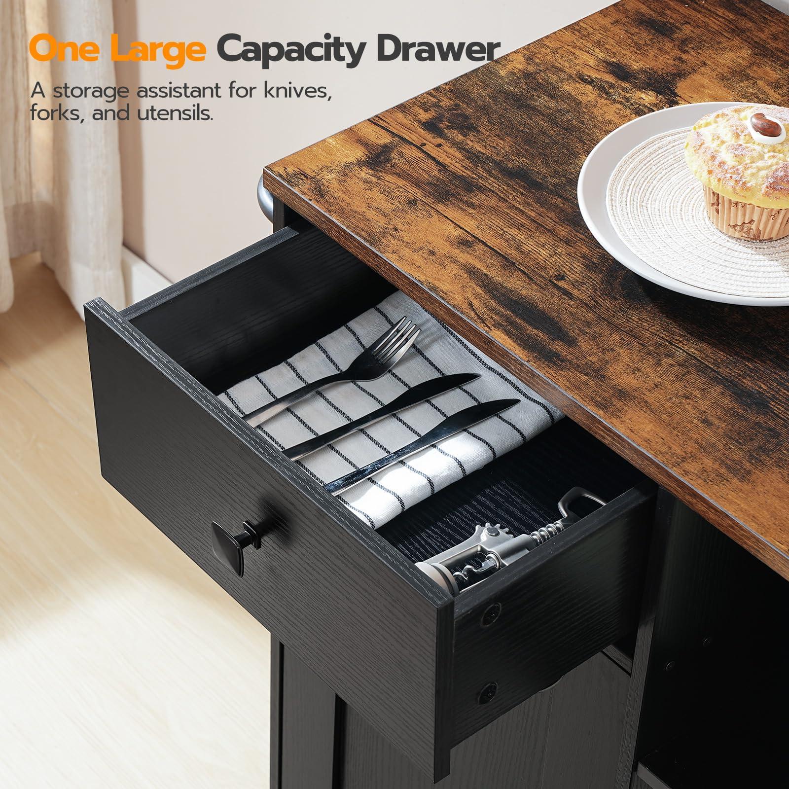 HOOBRO Kitchen Island, Storage Cabinet with Drawer, Kitchen Cart with Spice and Towel Rack, Saving Space, Easy Assembly, for Living Room, Rustic Brown and Black FB12ZD01 - Image 8
