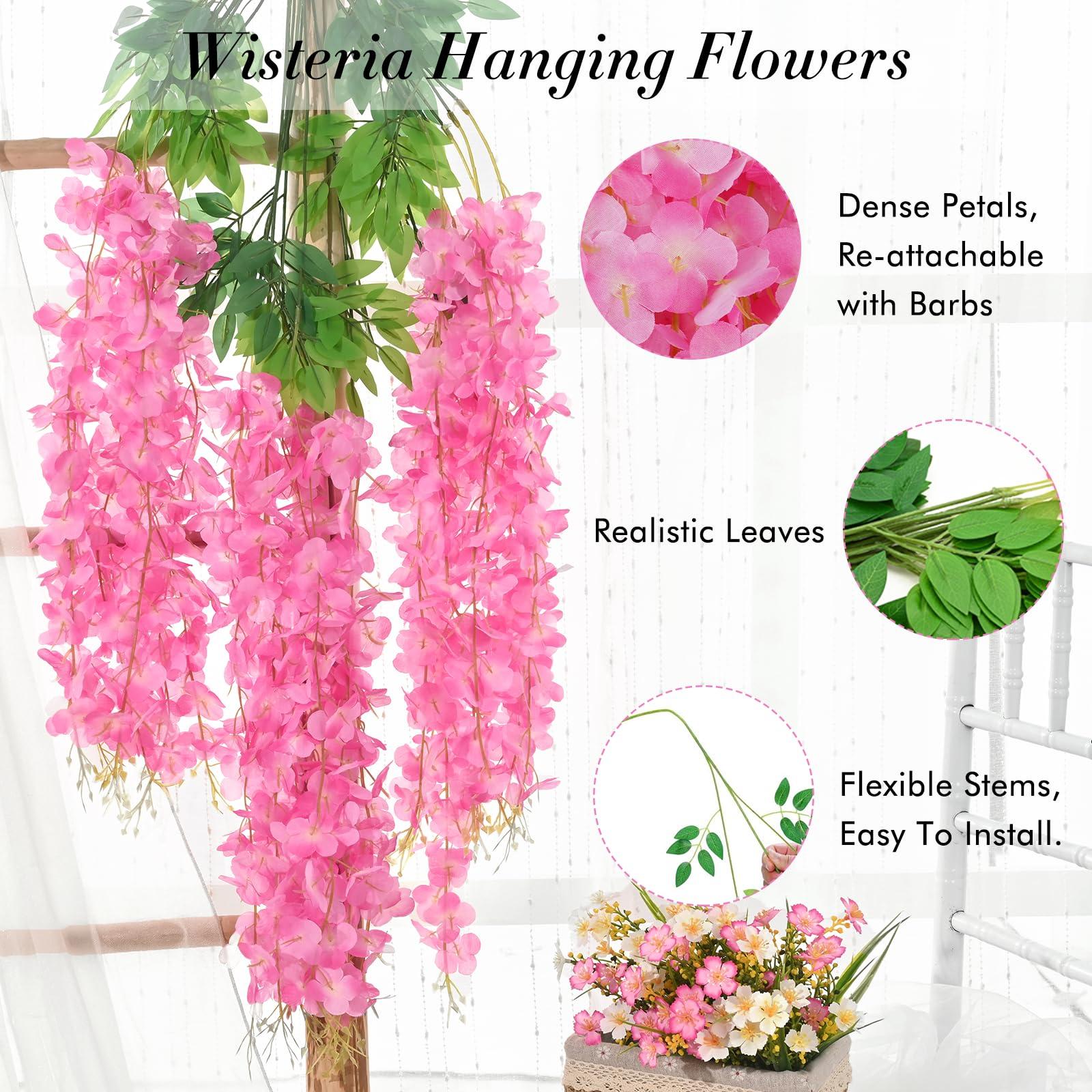 40 Pack Wisteria Hanging Flowers,Hanging Flowers,Fake Wisteria, Hanging Flowers for Decoration,Artificial Flowers,Vines for Bedroom, Wisteria for Wedding Decorations for Home Party(3.6 Ft/Pcs, Pink) - Image 5
