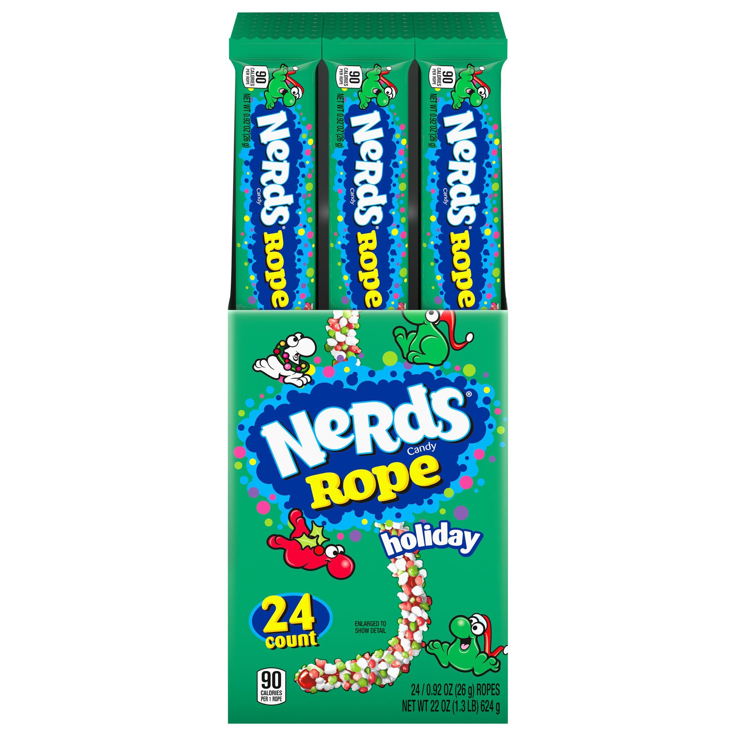 Nerds Holiday Ropes, Individually Wrapped Holiday Candy for Stocking Stuffers, Holiday Themed Nerd Ropes Candy Pack, 0.92 Oz, Pack of 24