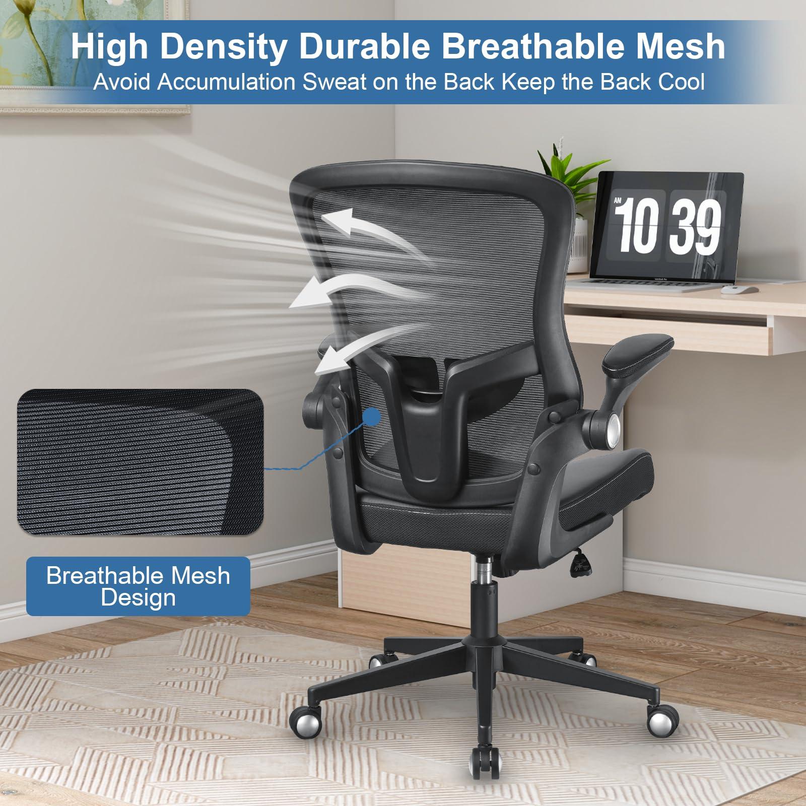Office Chair, 400lbs Heavy Duty Ergonomic Desk Office Chair with Flip-Up Arms, Home Office Desk Chairs with Adjustable Seat Height & Lumbar Support for Heavy People, Computer Task Chair  - Image 4