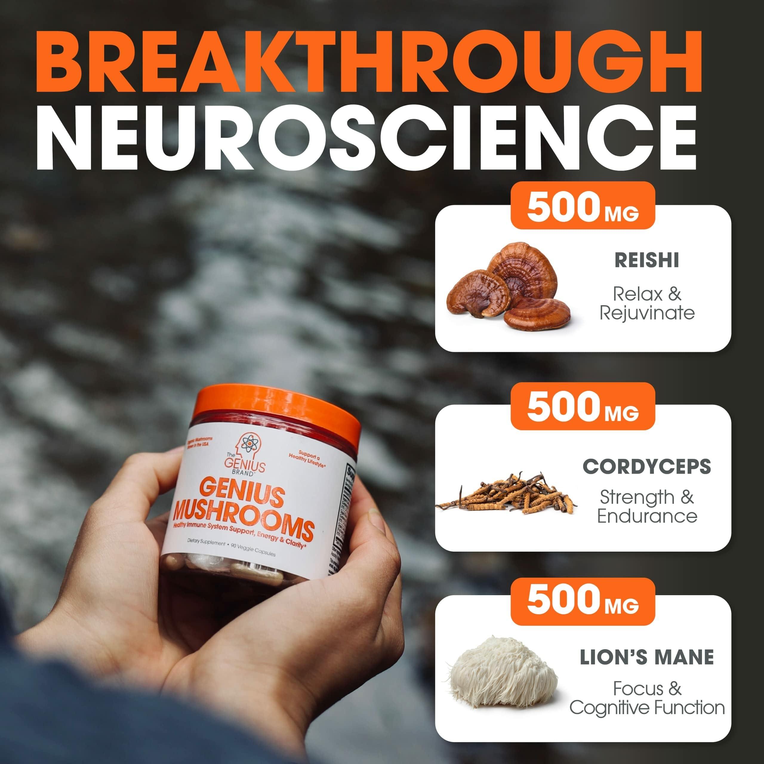 Genius Mushroom Supplement - Full-Spectrum Lion’s Mane, Cordyceps, Reishi -Daily Brain Nootropic for Energy, Focus, Memory & Overall Wellness - 90 Capsules – Organic for Mental Clarity & Performance - Image 6