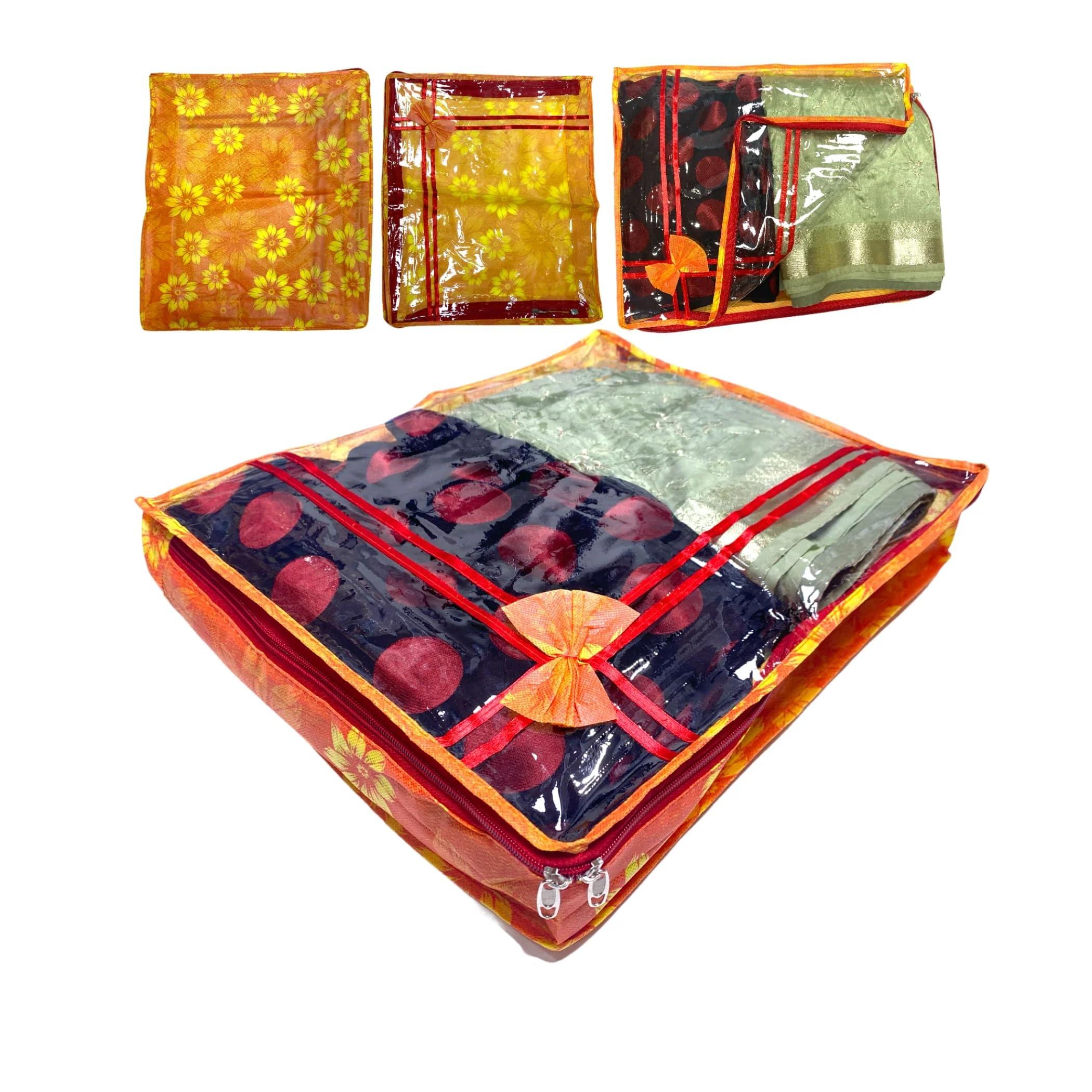 LOVENSPIRE 4 Piece Sari Bags Cotton Saree Covers with Zipper Closure Clothes Organizer Sari Storage Bag for Wardrobe and Gifting Storage Wedding Favor Cloth Case Birthday - Image 4