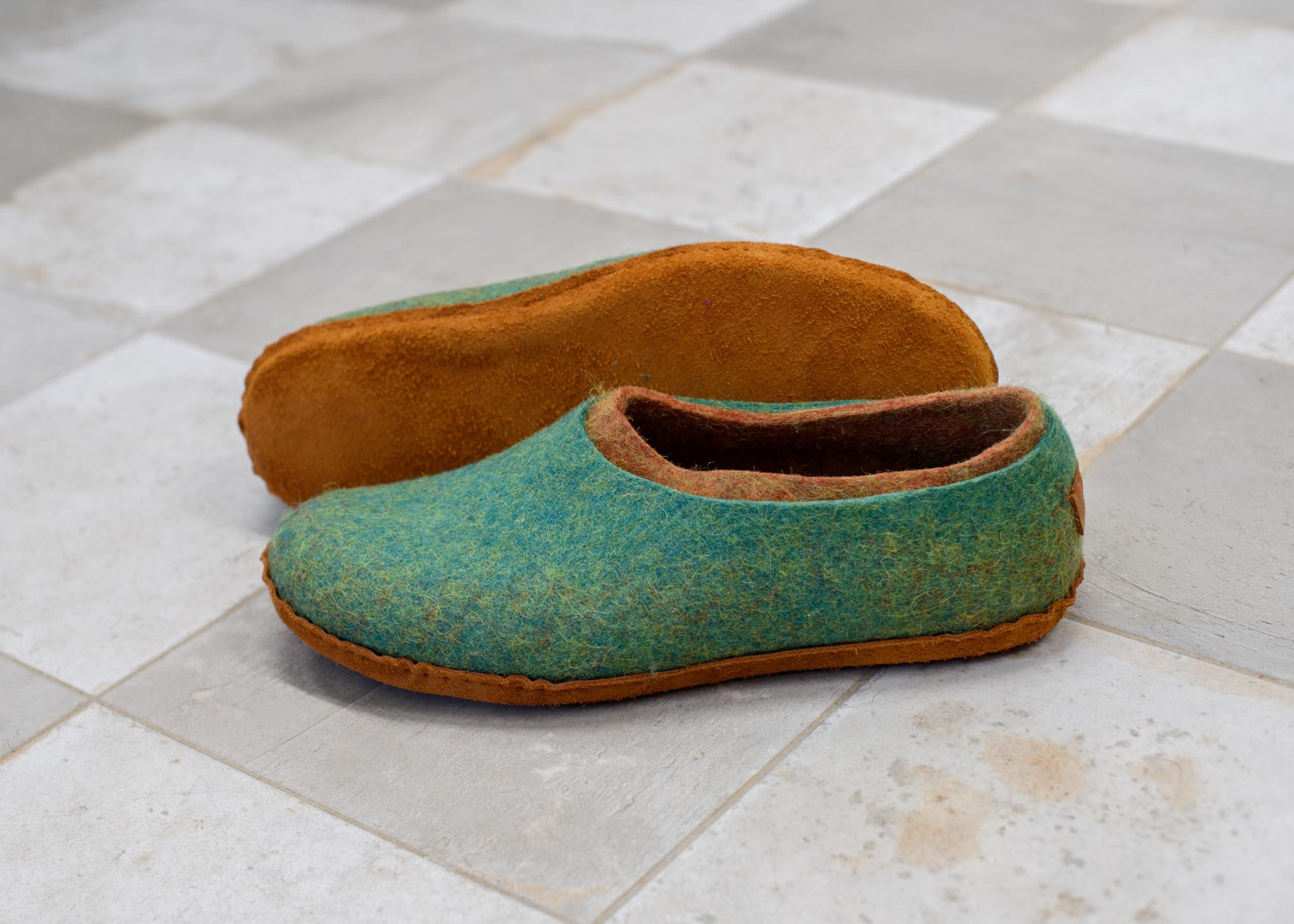Gray Felted Wool Slippers For Men with Green Inner Layer Made by Hand - Image 4