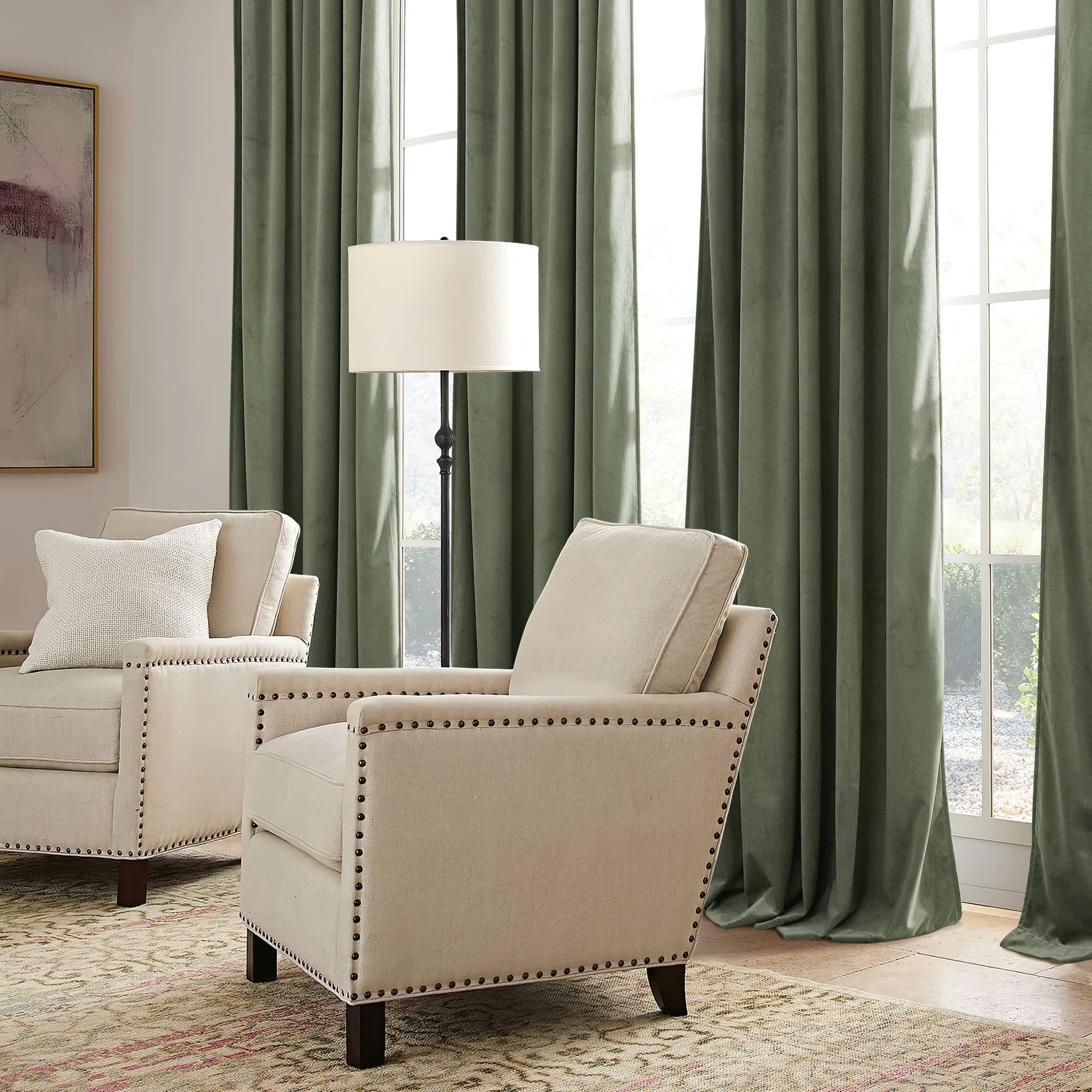 RYB HOME Sage Green Velvet Curtains 84 inches, Room Darkening Super Soft Velvet Drapes with Pleat Tape for Living Room, Thermal Insulated Window Treatment for Bedroom, W52 x L84 inch, 2 Panels - Image 6