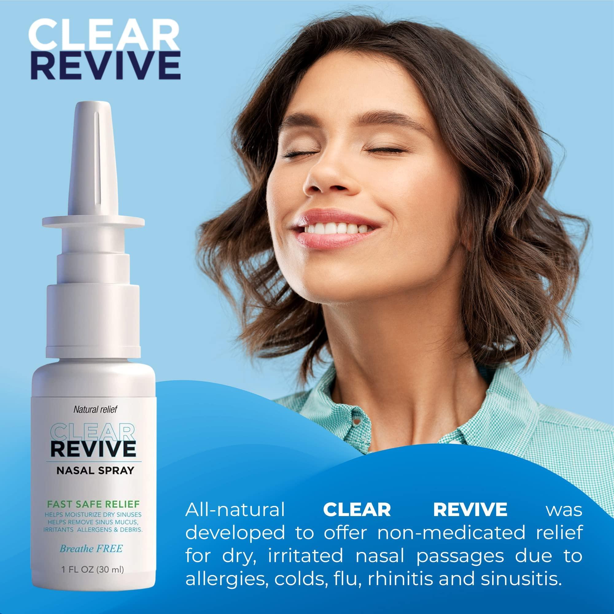 Clear Revive Nasal Spray, Allergy Relief, Fast Relief of Nasal and Sinus Irritation, Dryness and Mucus Removal, Non Drowsy and Zero Dependency Formula (Adult, 1pk) - Image 2