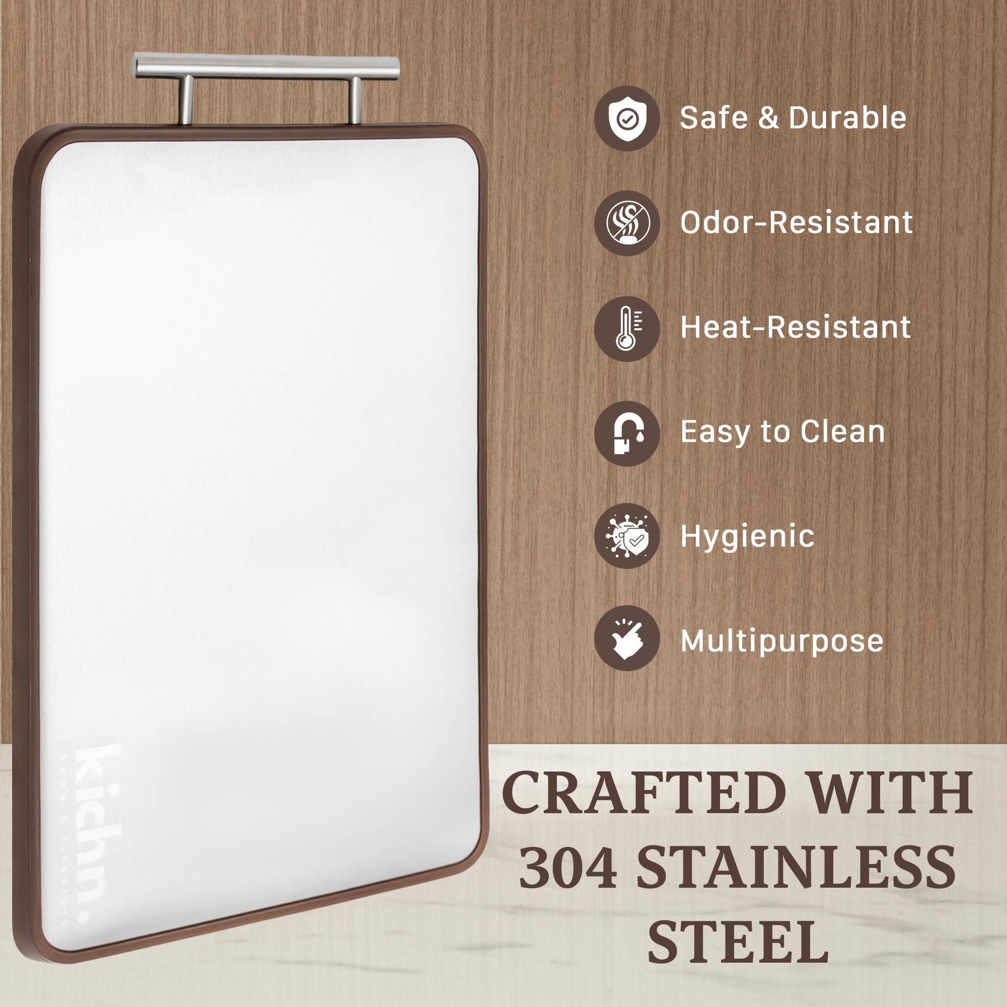 KICHN. Double-Sided Cutting Board – 304 Stainless Steel & Bamboo, Reversible Chopping Board for Meat & Vegetables, Non-Slip, Easy to Clean, Kitchen Essential - Image 4