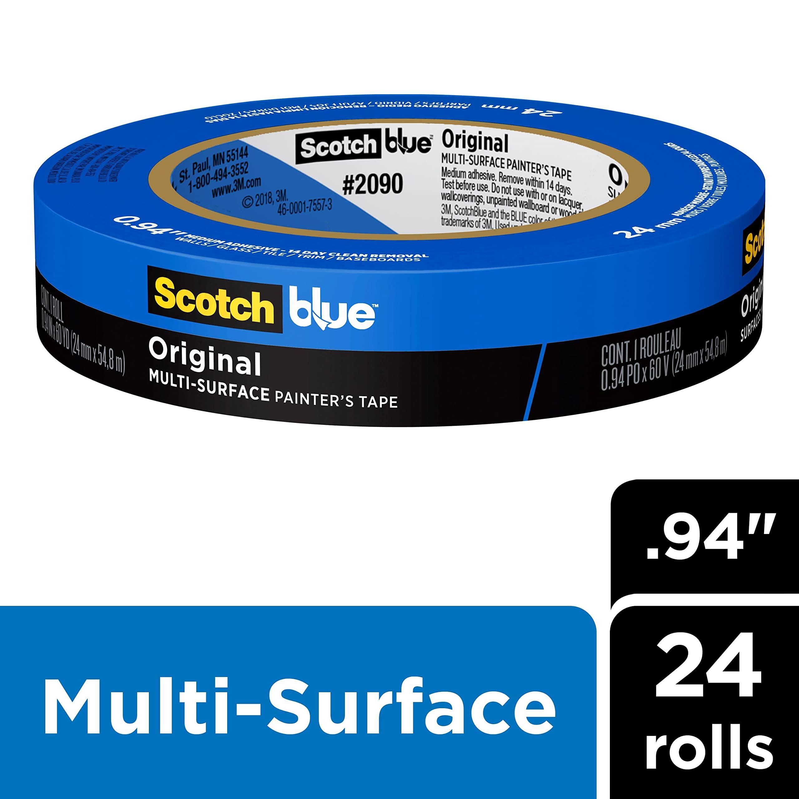 ScotchBlue Original Multi-Surface Painters Tape, 1 Inch Wide (0.94 in. x 60 Yds), 24 Rolls, Blue Paint Tape Protects Surfaces and Removes Easily, Masking Tape for Indoor and Outdoor Use (2090-24EC) - Image 2