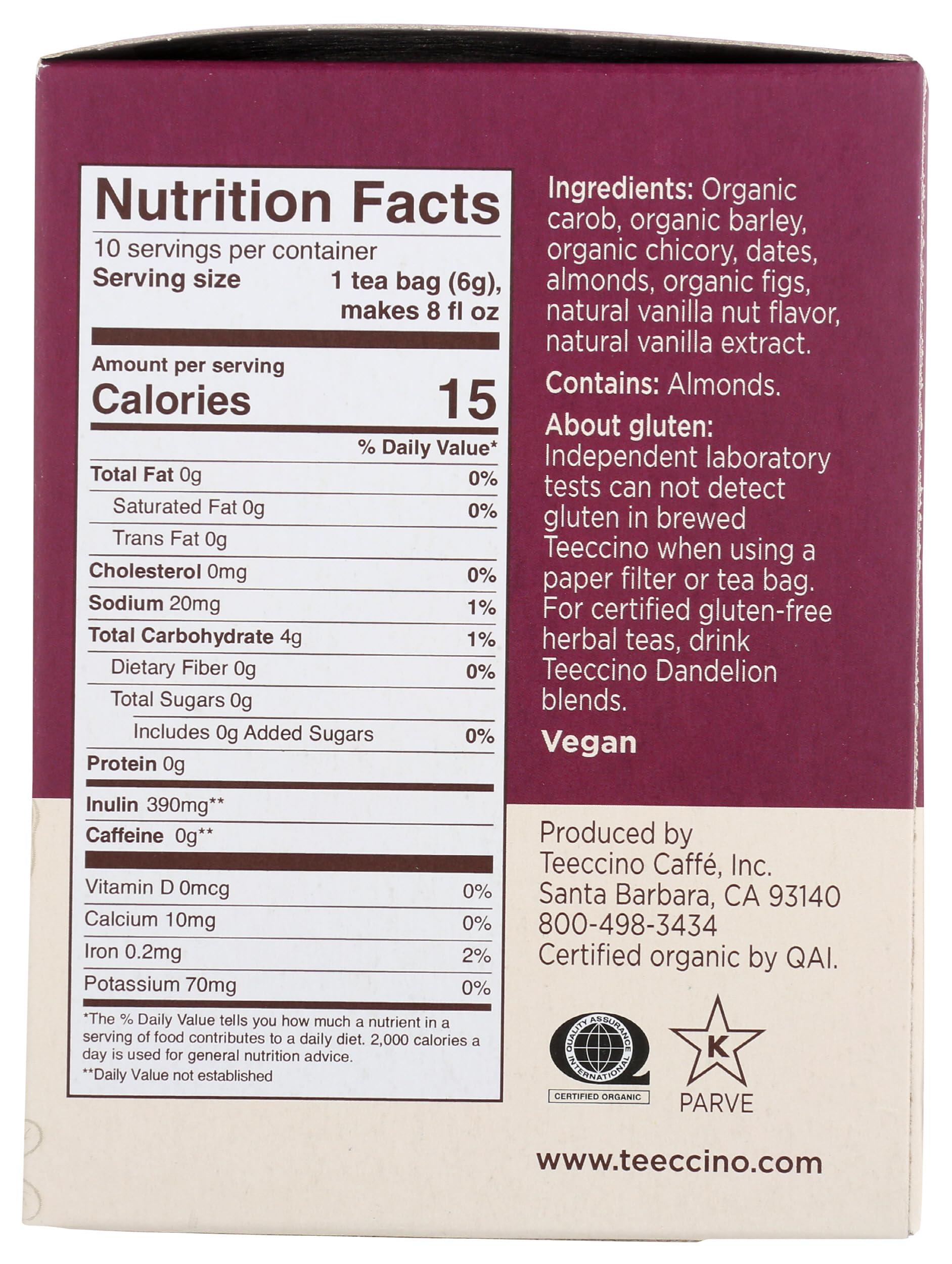 Teeccino Vanilla Nut Herbal Tea - Rich & Roasted Herbal Tea That’s Caffeine Free & Prebiotic For Natural Energy, 10 Tea Bags - Image 2