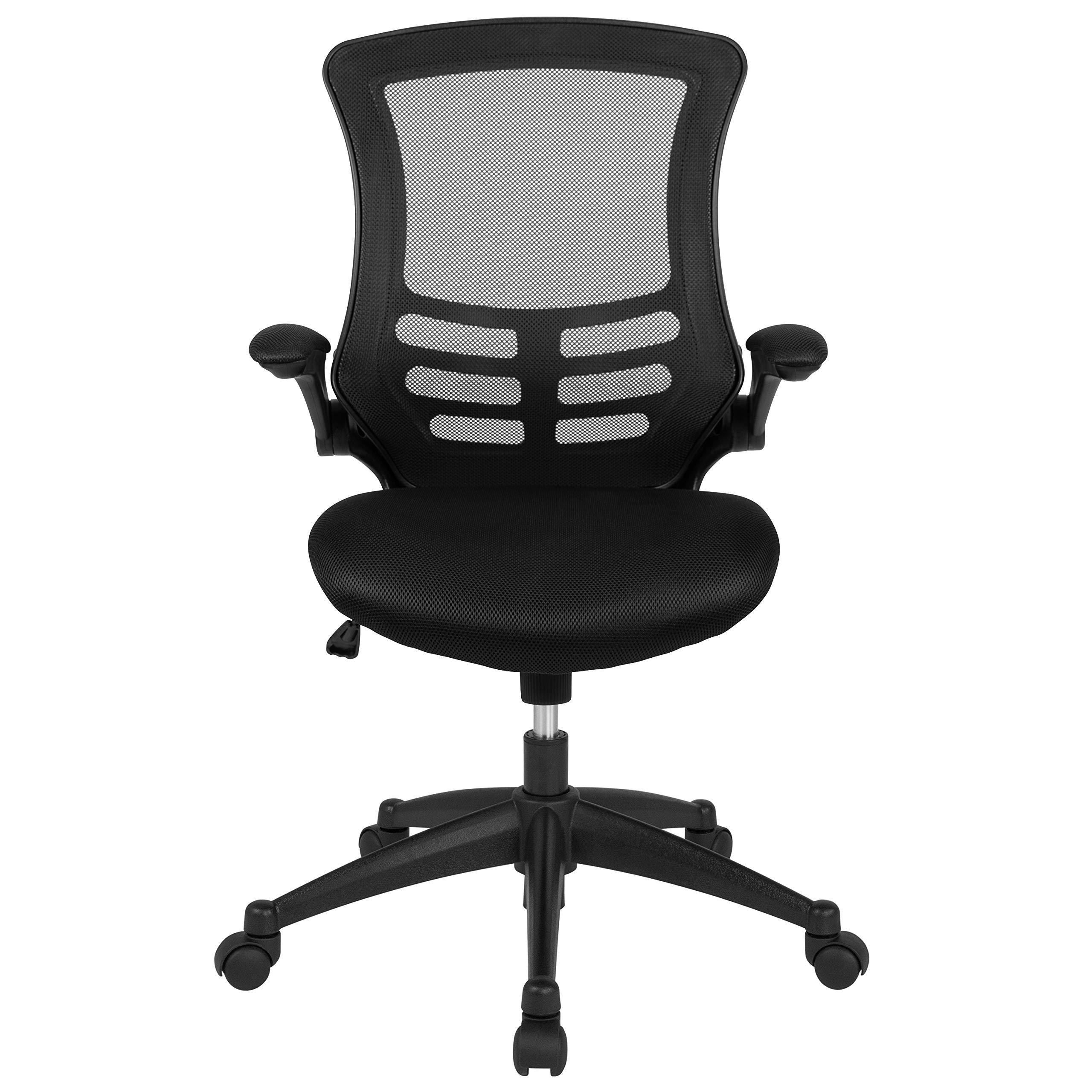 Flash Furniture Kelista Mid-Back Swivel Office Chair with Adjustable Seat Height, Ergonomic Mesh Desk Chair with Flip-Up Armrests, Black - Image 16