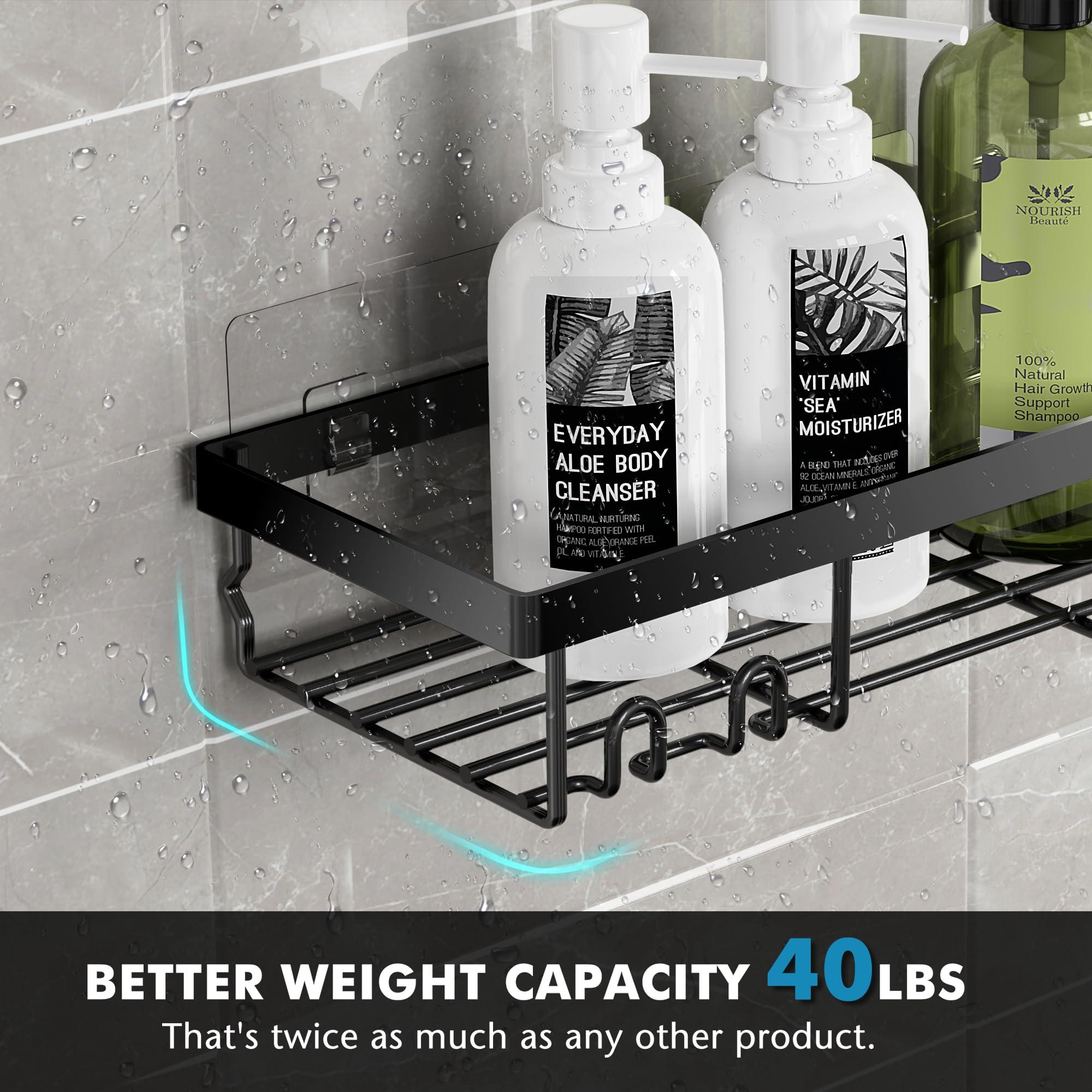 Moforoco Shower Caddy Shelf Organizer Rack, Self Adhesive Black Bathroom Shelves Basket, Home Farmhouse Wall Inside Organization and Storage Decor Rv Accessories, First Camper Apartment Essentials - Image 6