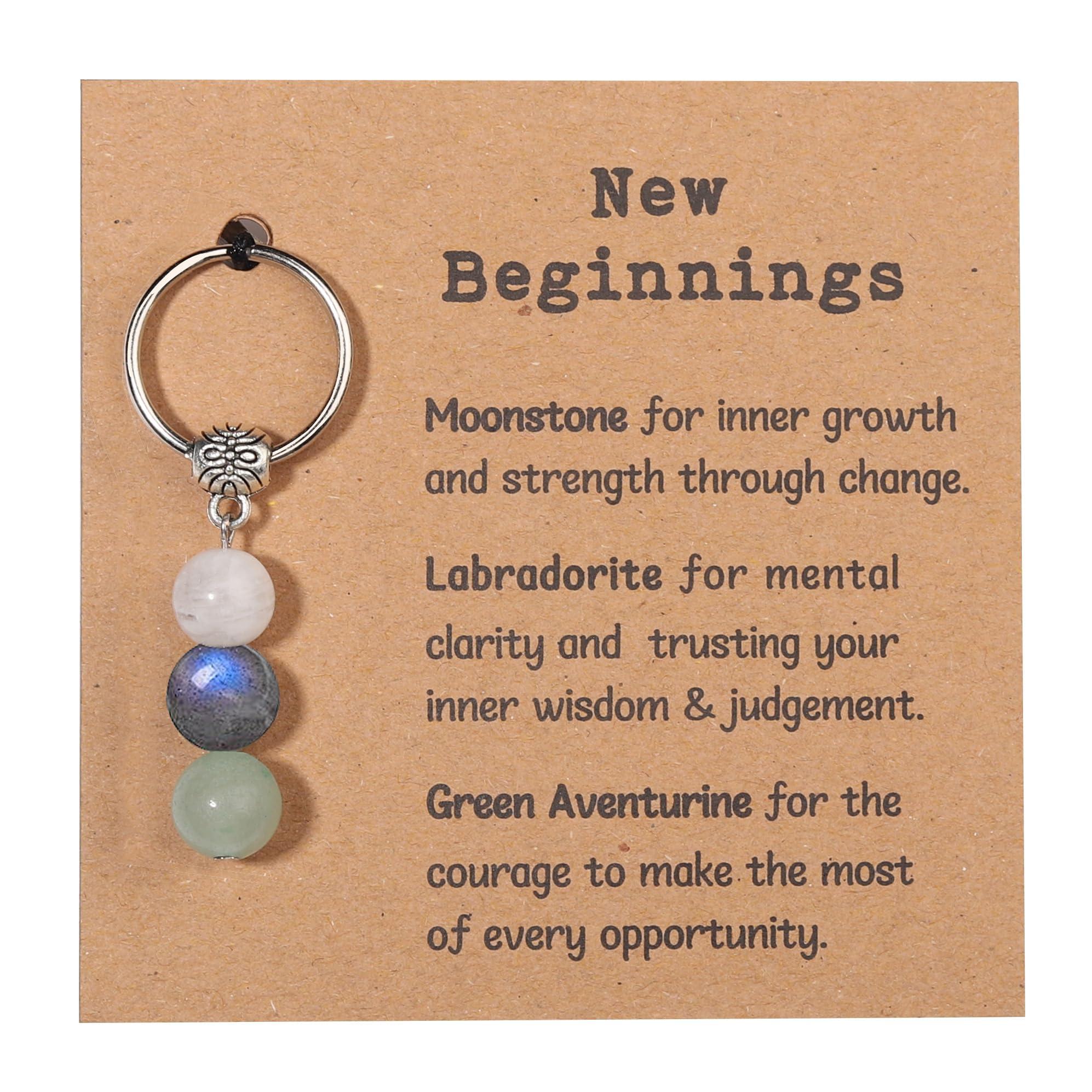 GINAZL Natural Crystals Keychain Gift for New Beginnings, Small Healing Stones Keychain for Anxiety Relief. Healing Crystals