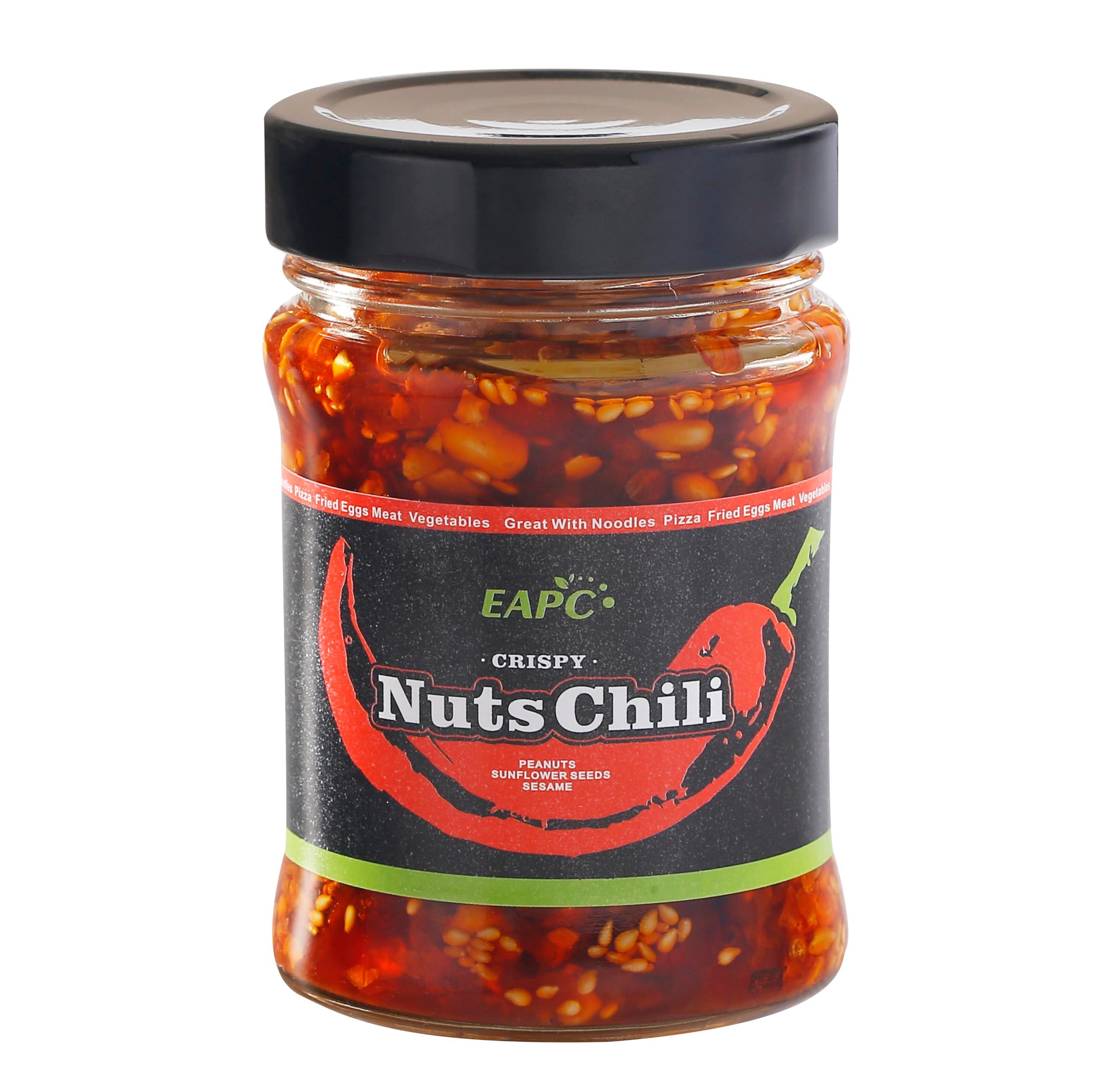 EAPC Nuts Chili Oil - 6.7oz Chili Crisp Oil with Peanuts, Sunflower Seeds, Sesame, Extra Crunchy Nuts Chili Sauce, Ready to Eat and Use as Sauce, Condiment