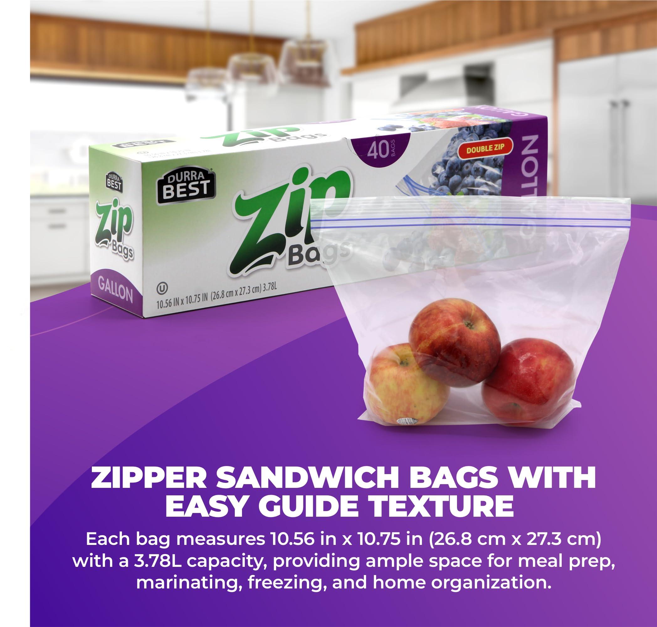 DURRA BEST. 1 Gallon Large Storage Zip Bags - Double Zip, Freezer Safe, Resealable, and Leak Proof (40 Count) - Image 3