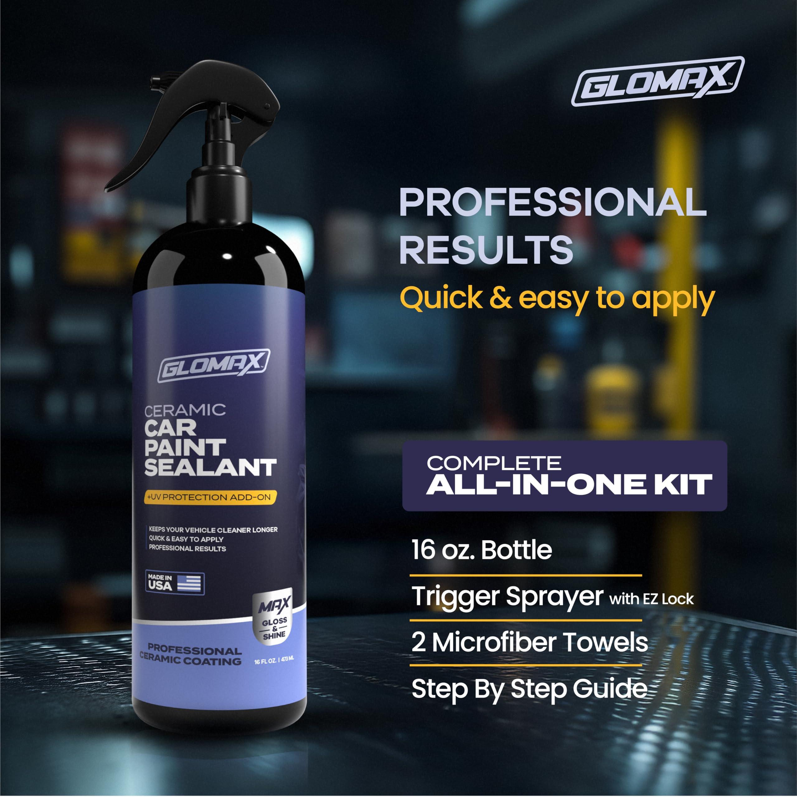 GLOMAX Ceramic Coating For Cars (16 oz.) - Hydrophobic Ceramic Car Wax Spray With Added UV PROTECTION - LONG LASTING Shiny Car Stuff - Spray Wax For Cars With 2 Micro Fiber Towels, Waterless Wash - Image 3