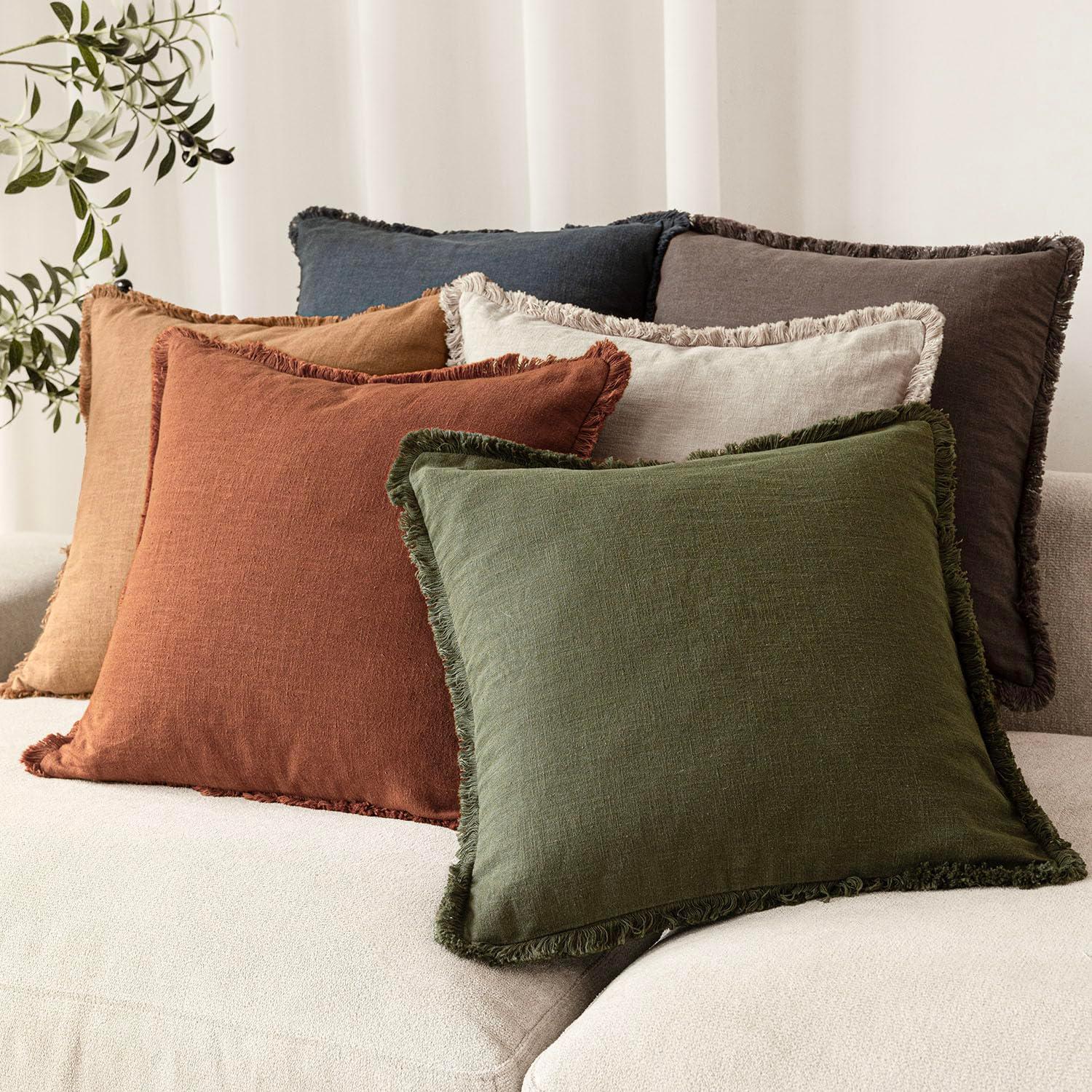 Foindtower Set of 2 Decorative Linen Fringe Throw Pillow Covers Cozy Farmhouse Cushion Cover with Tassels Lumbar Accent Pillowcase for Couch Bed Living Room Home Bedroom Decor, 12×24 Inch,Orange Brown - Image 6