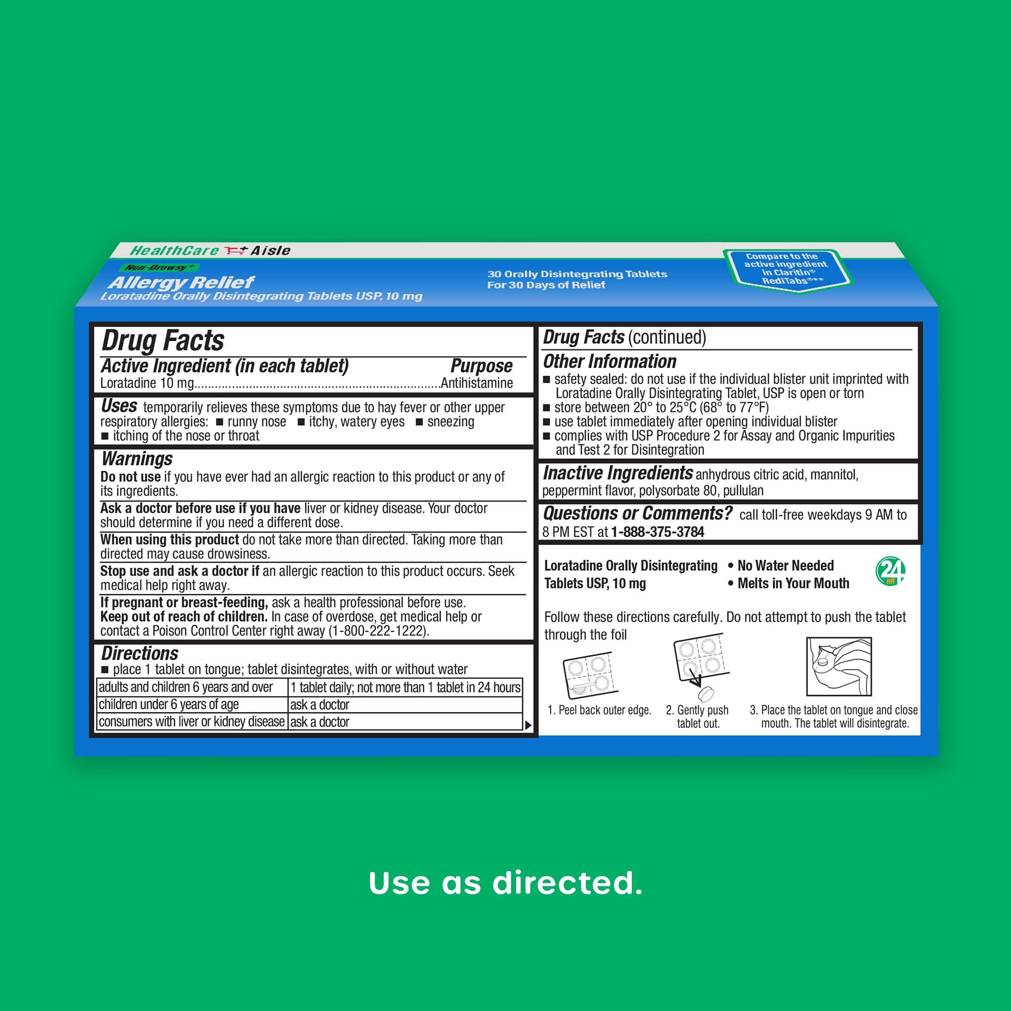 HealthCareAisle Allergy Relief - Loratadine 10 mg Orally Disintegrating Tablets USP - 30 Tablets - Original Prescription Strength ​ Allergy Medication, 24-Hour Relief​ - Image 5
