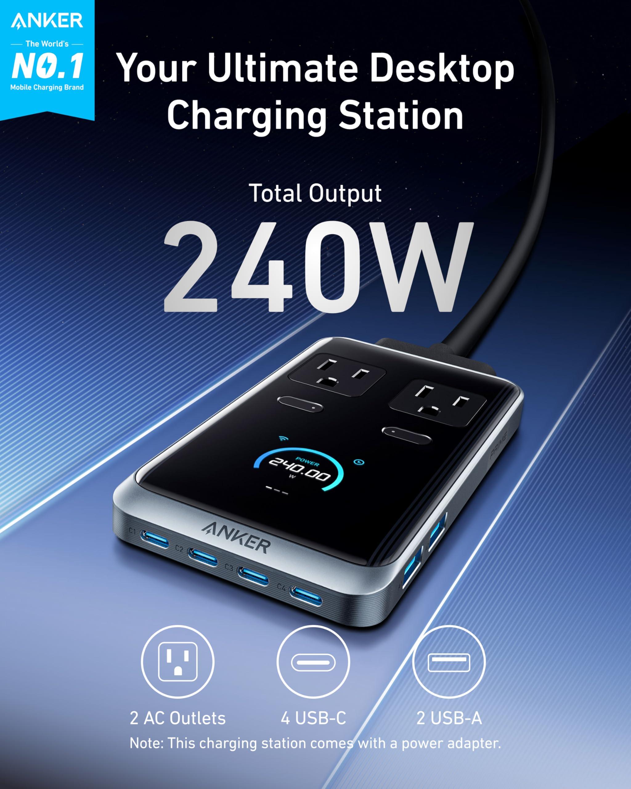 Anker Prime Charging Station, 240W 8-in-1 USB-C Power Strip, 5 ft Detachable Extension Cord, 2 AC, 4 USB-C, 2 USB-A, Works with iPhone 16/15,Desktop Accessory for MacBook,Home,Office (Not for Travel) - Image 2