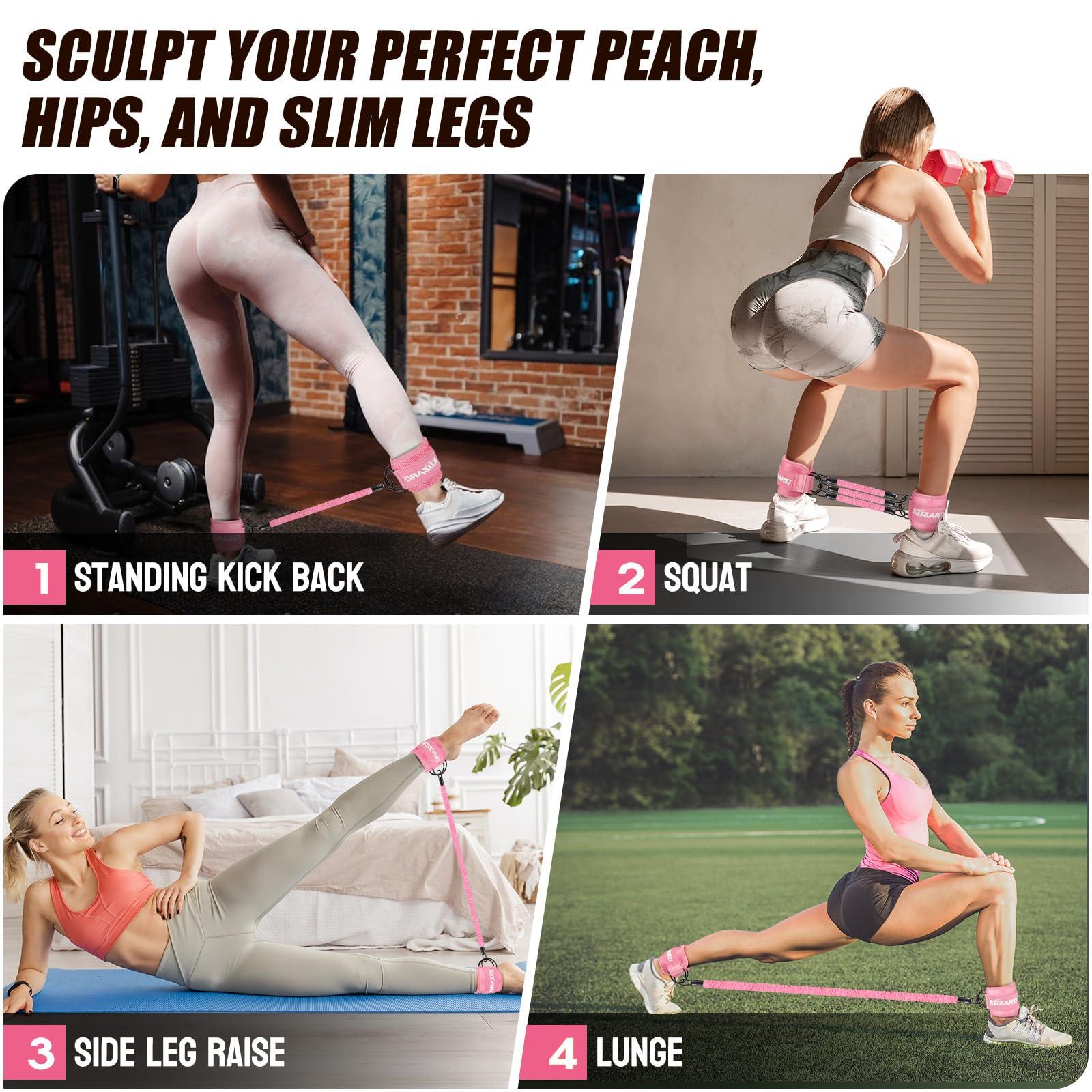 Ankle Resistance Bands with Cuffs, Ankle Weights Bands for Working Out, Women Leg and Glutes Workout Equipment, Exercise Bands for Kickbacks, Butt and Booty Trainer, Home Gym Fitness Equipment - Image 6