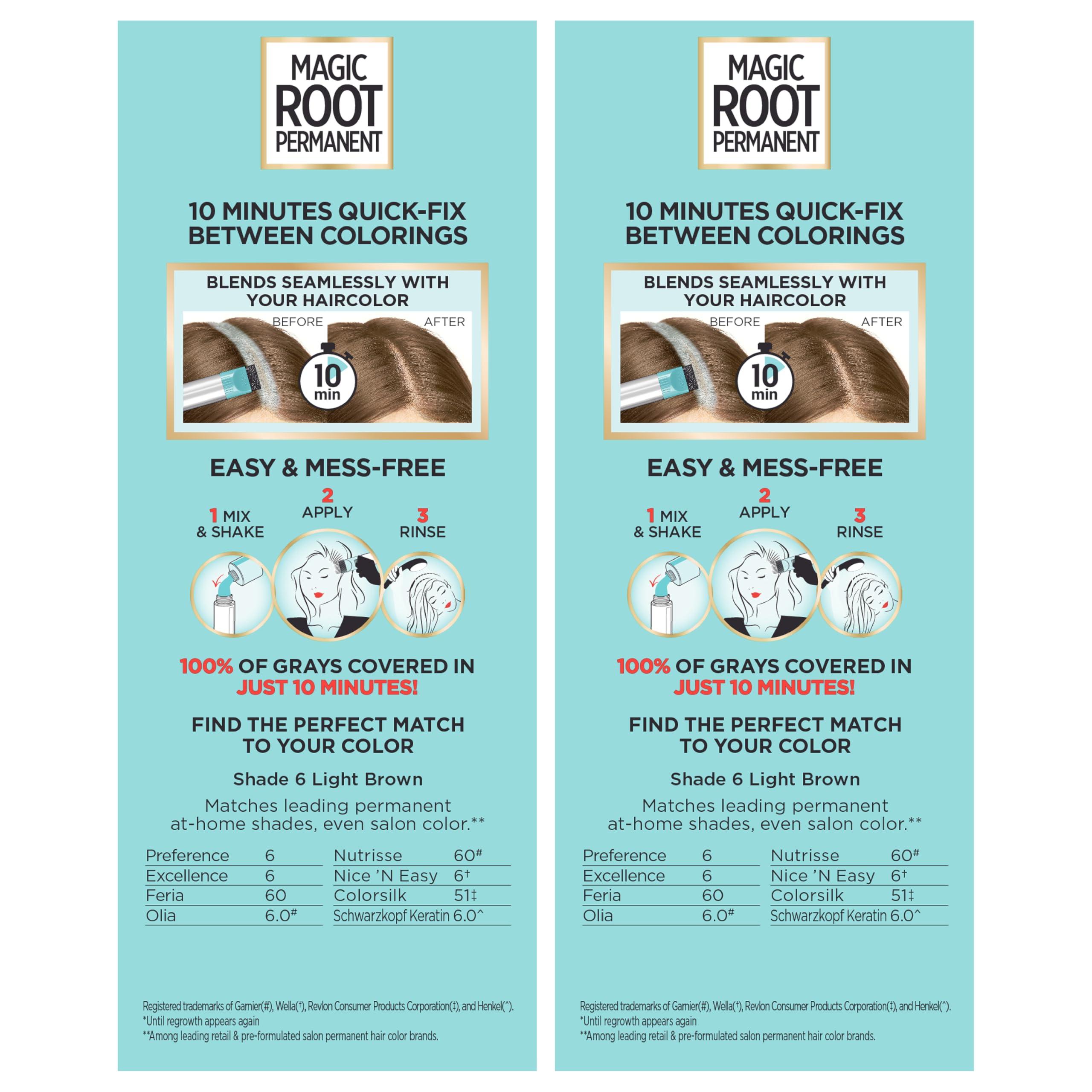 L’Oréal Paris Magic Root Permanent Hair Color, 10 Minute Hair Dye Kit to Rescue Roots with 100% Gray Hair Coverage, 6 Light Brown, 2 Pack (Packaging May Vary) - Image 6