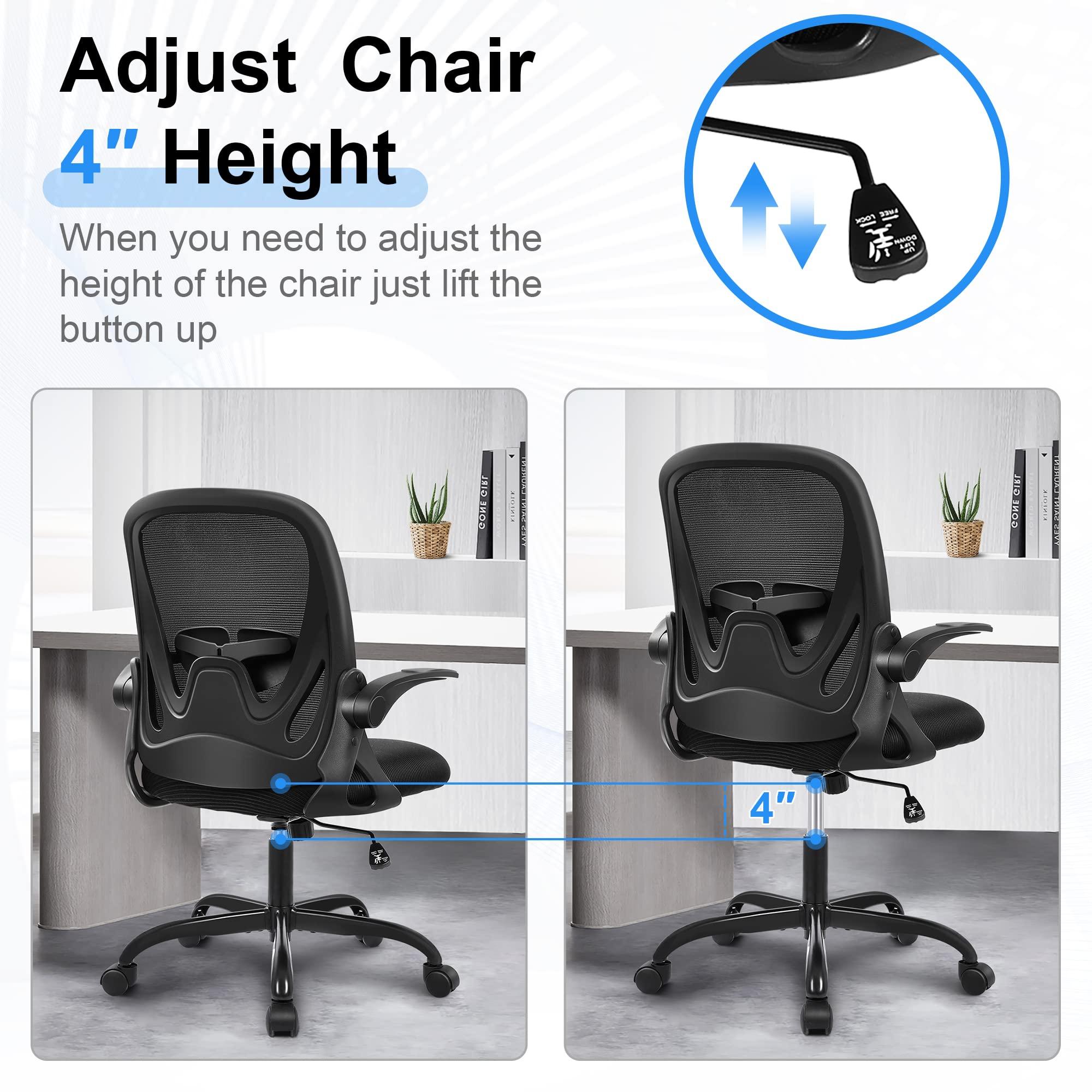 Primy Office Chair Ergonomic Desk Chair with Flip up Armrests Swivel Breathable Desk Mesh Computer Chair with Adjustable Lumbar Support and Height for Conference Room (Black) - Image 9