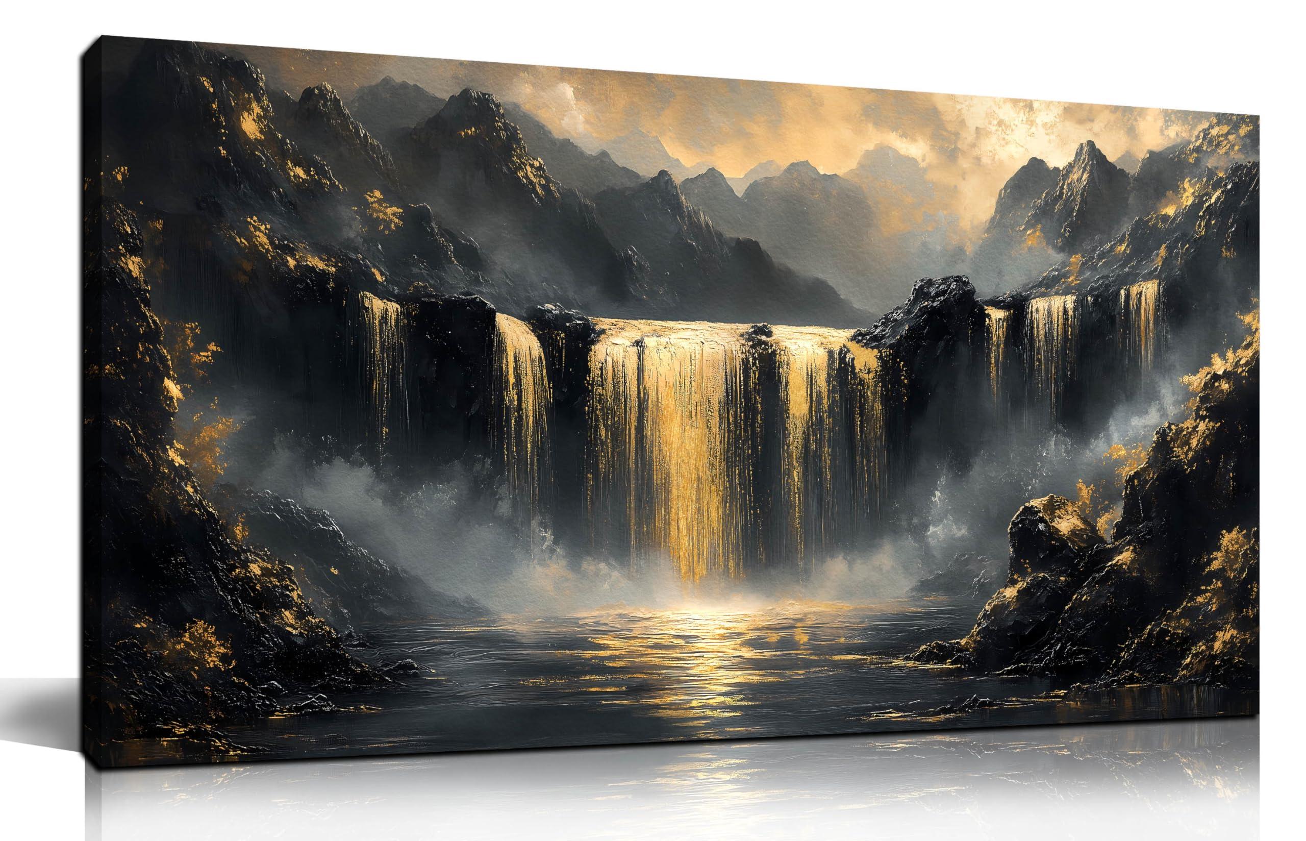 HUBOSKN Waterfall Canvas Wall Art for Living Room - Mountain Art Wall Decor for Office - Modern Wall Art for Bedroom Size 20" x 40"