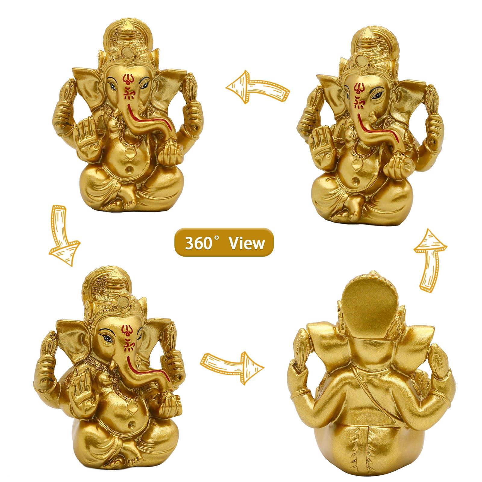 Indian God Lord Ganesh Statue - Hindu God Golden Ganesha Idol Figurines for Car Dashboard Decor Hindu Gift Indian India Home Temple Mandir Pooja Item Diwali Gifts Room Altar Decor - Image 6