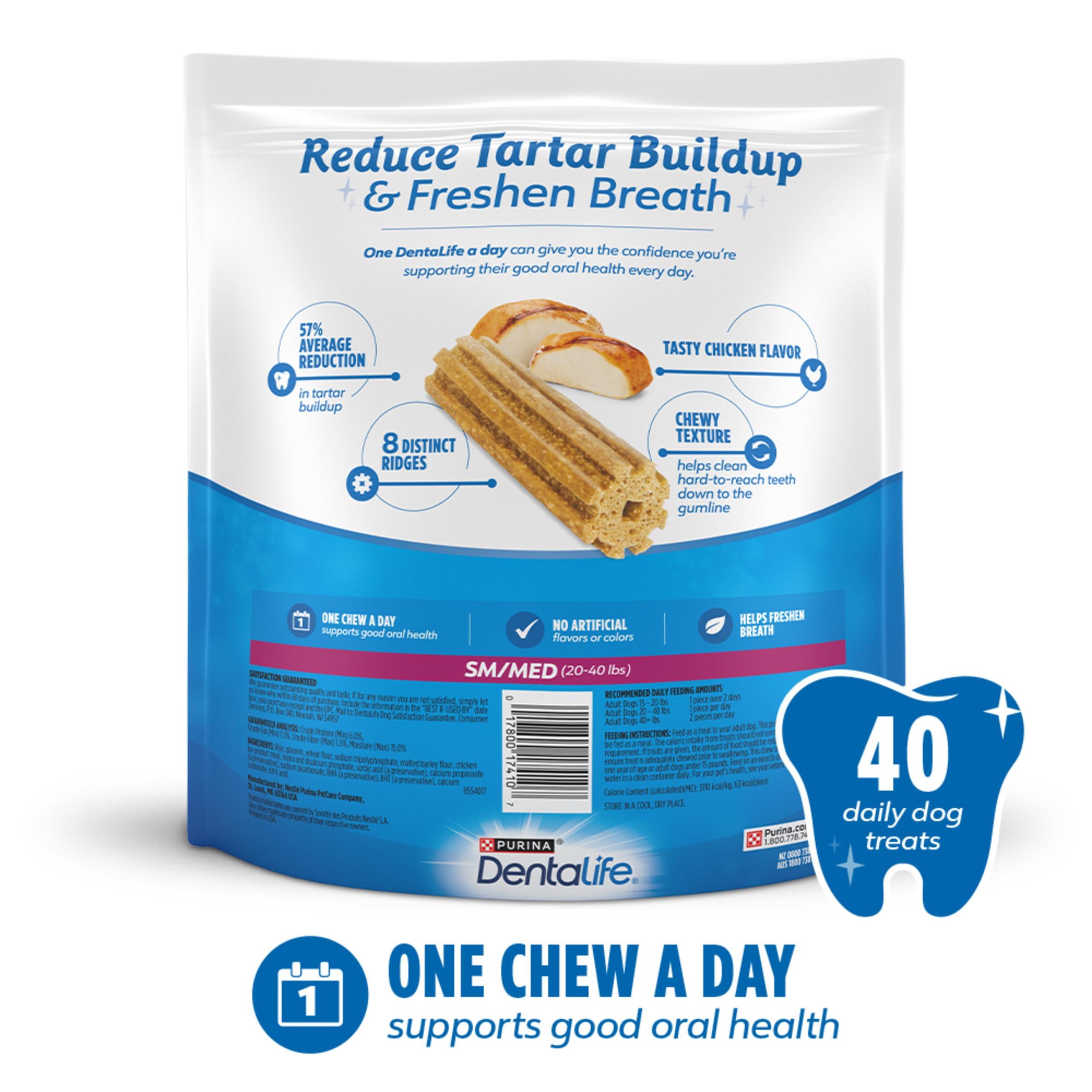 DentaLife Daily Oral Care Dog Treats for Small and Medium Dogs, Chewy Dental Treat to Freshen Breath and Fight Tartar, Chicken Flavor, 28.5 oz., 40 Chews - 40 ct. Pouch - Image 6