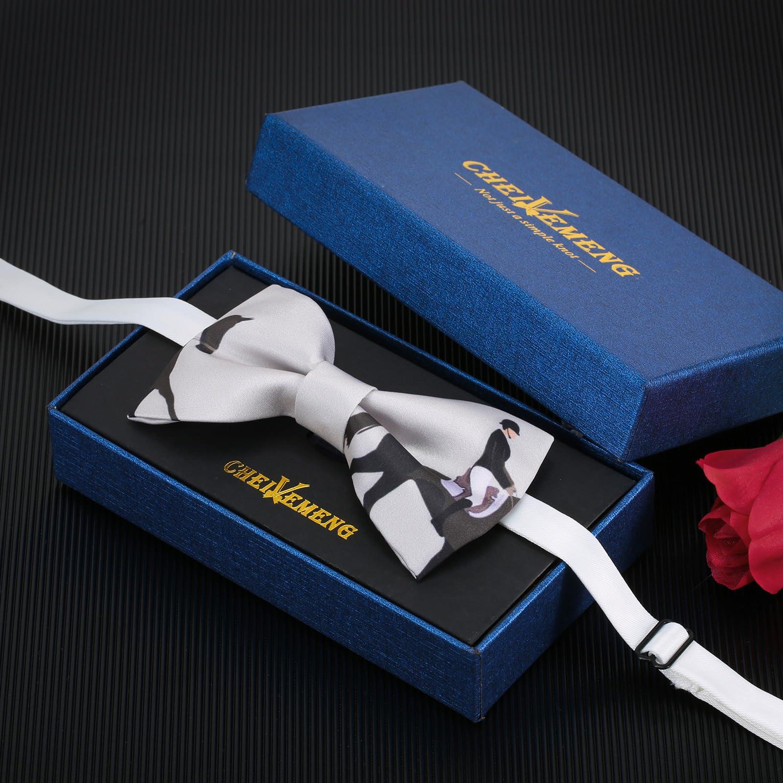 CHEIVEMENG Men's Horse Race Bow Tie Satin Silk Pre-tied Solid Horse Racing Bow Ties for Men with Gift Box - Image 4