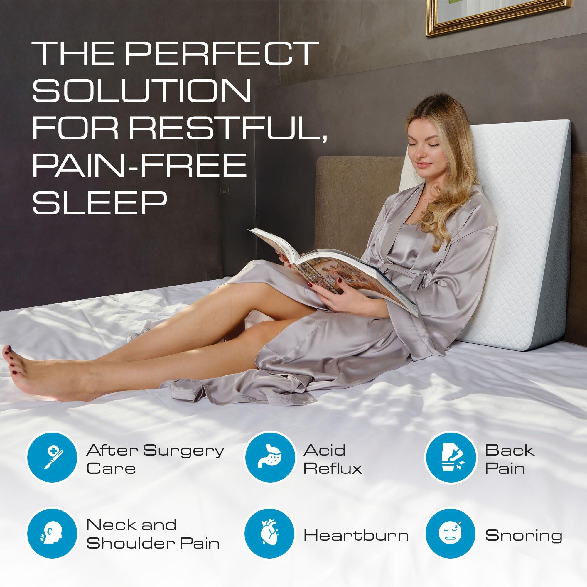 Kolbs Bed Wedge Pillow for Sleep Apnea, Sleeping Comfort, Relaxing, Acid Reflux, Heartburn and Back Pain Relief. Cushion for Sitting Up in Bed. Memory Foam Top, Chic Jacquard Washable Cover. - Image 3