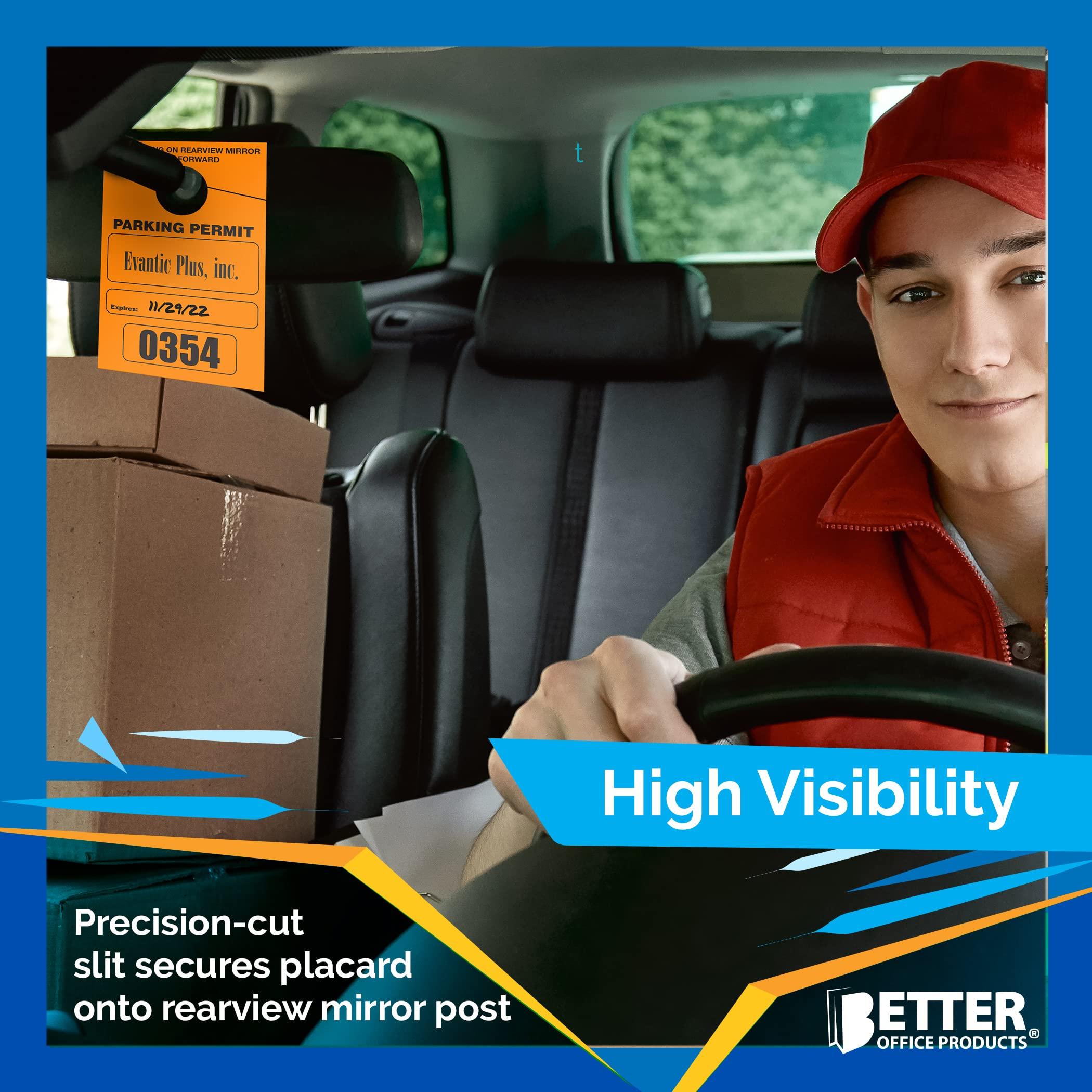 Better Office Products Parking Permit Hang Tags, 500 Pack, Temporary Parking Passes, Bulk Pack, Custom Passes Numbered 1-500, 3.15" x 4.75" Placards for Rearview Mirror(Orange) - Image 3