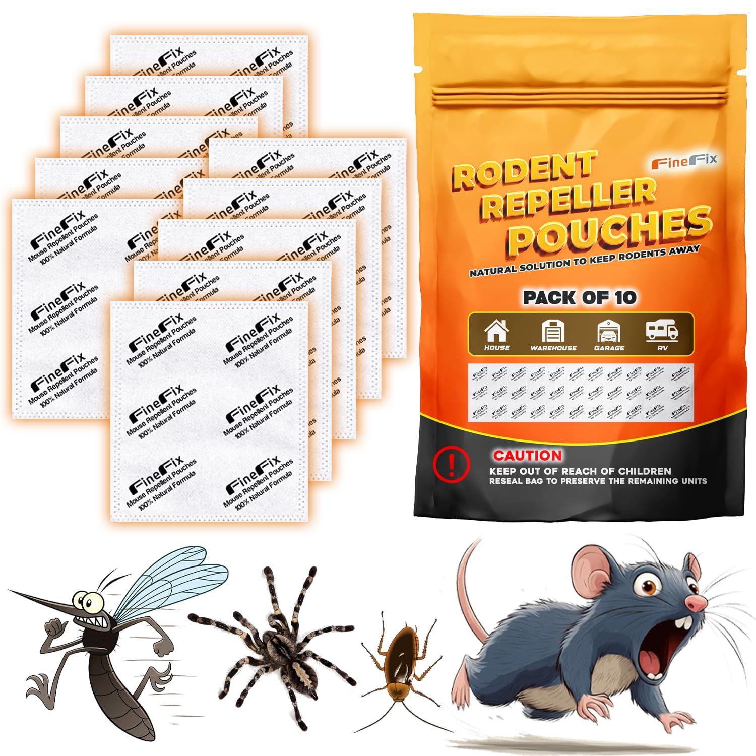 FINEFIX Pack of 10 Vamoose Mouse Repellent Pouches Prepared with a Modified Botanical Formula Which Produces Scents That Deter Mice Pest Control for Home Basement Garage Barn Boat RVs