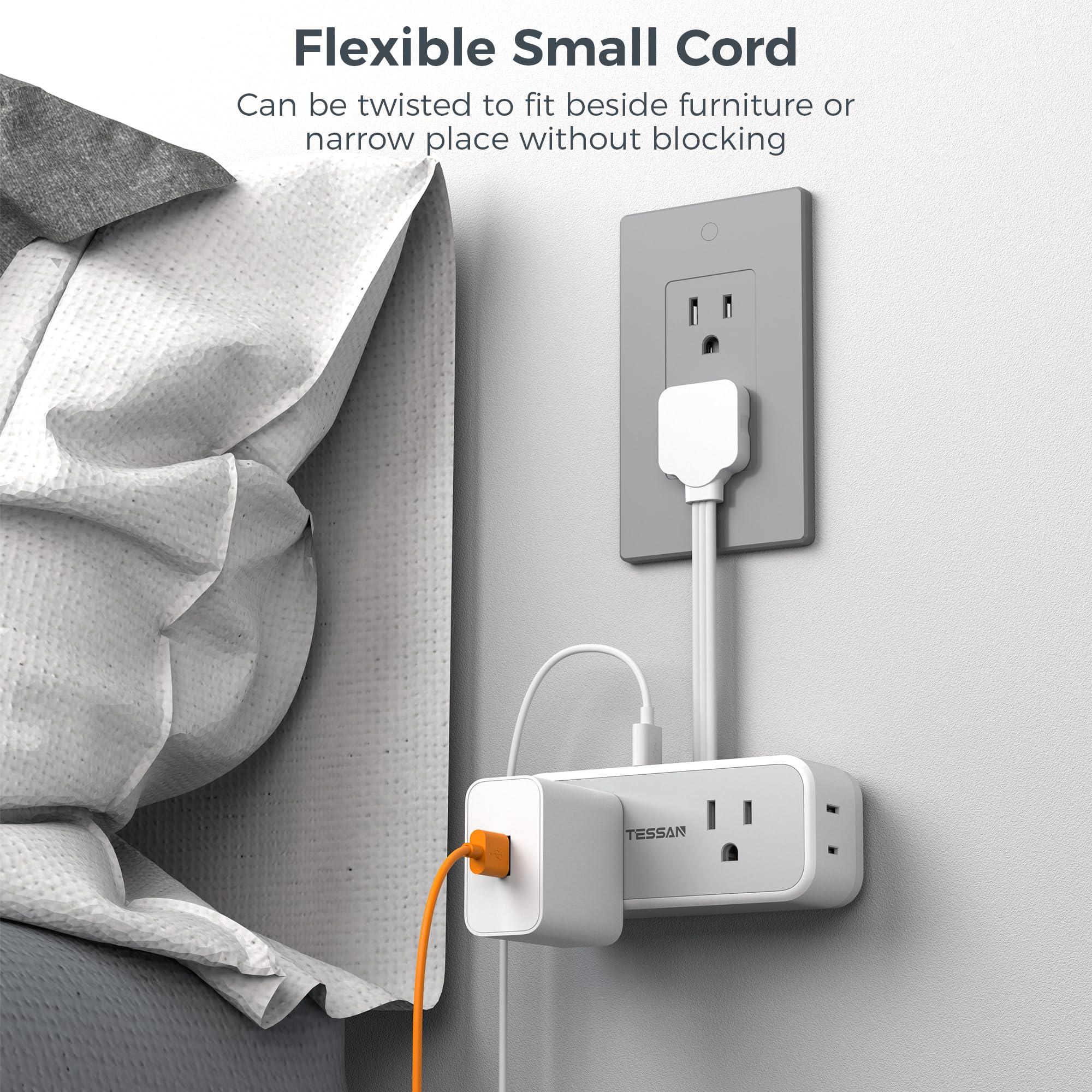 Multi Plug Wall Outlet Extender, TESSAN Short Extension Cord 6 inch, Flat Plug Splitter with 4 AC 3 USB (1 USB C) Charging Ports, Multiple Outlet Small Power Strip for Home Office Dorm Room - Image 2